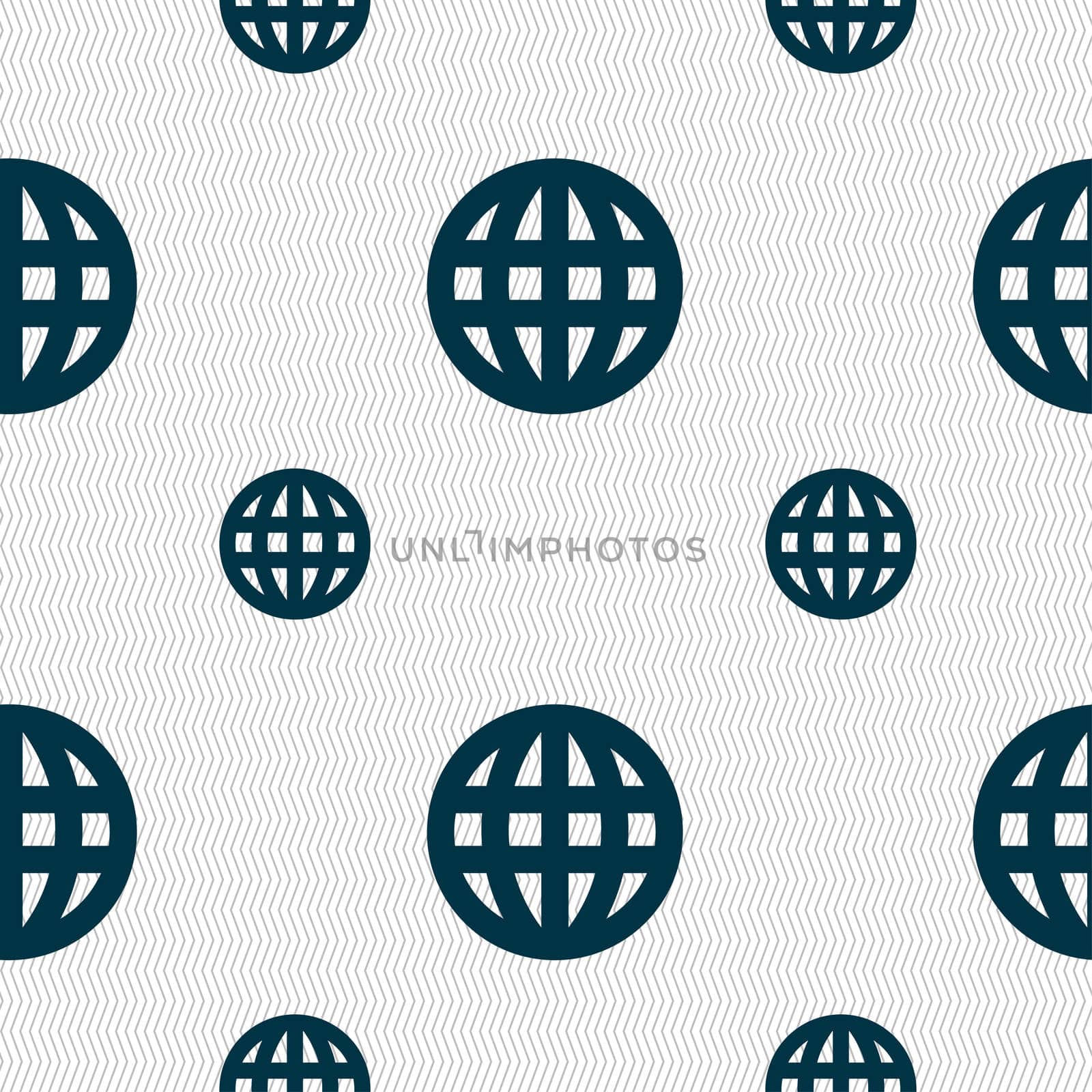 Globe, World map geography icon sign. Seamless pattern with geometric texture. illustration