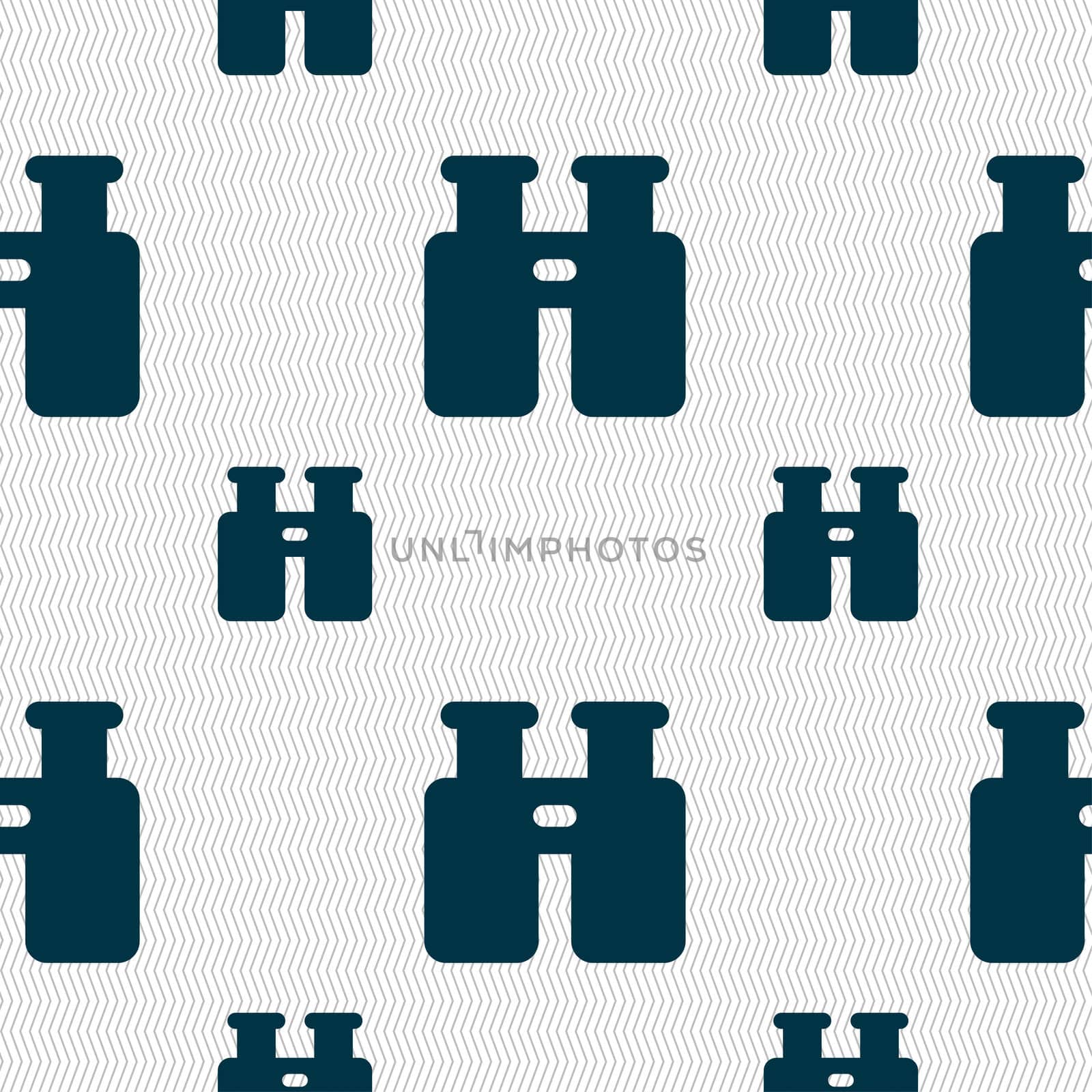 Binocular, Search, Find information icon sign. Seamless pattern with geometric texture. illustration