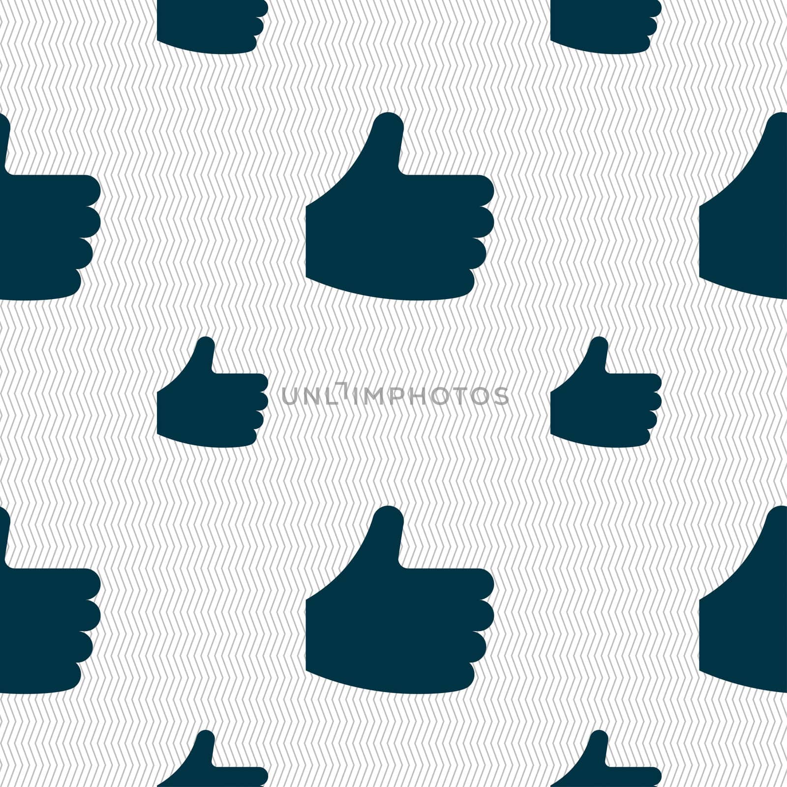 Like, Thumb up icon sign. Seamless pattern with geometric texture. illustration
