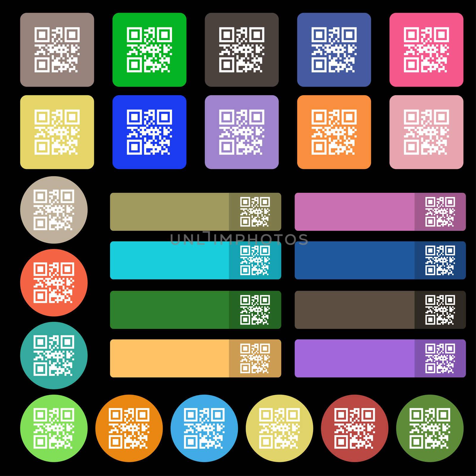 Qr code icon sign. Set from twenty seven multicolored flat buttons.  by serhii_lohvyniuk