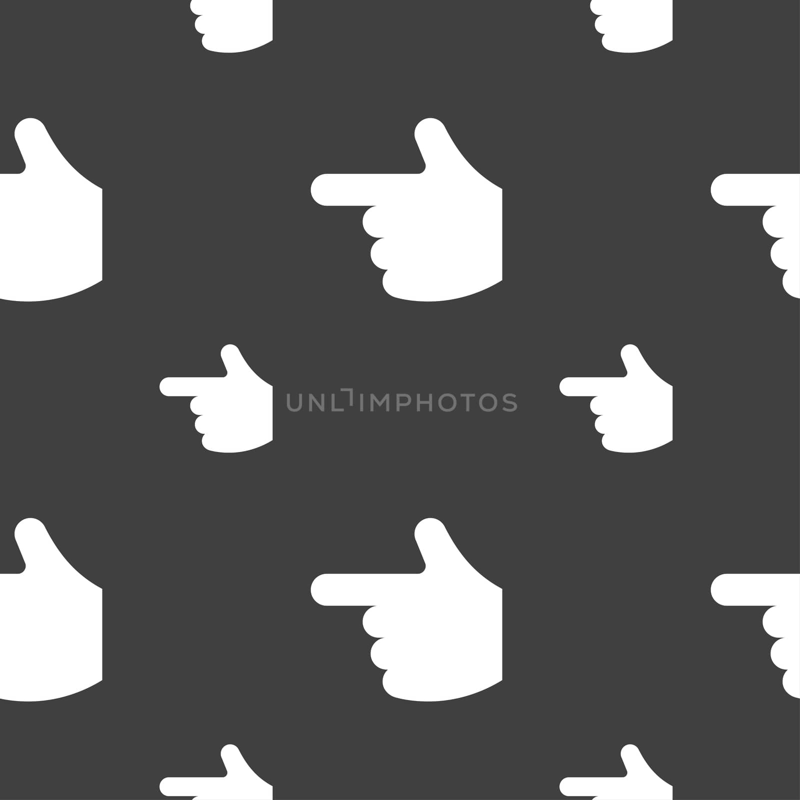 pointing hand icon sign. Seamless pattern on a gray background. illustration