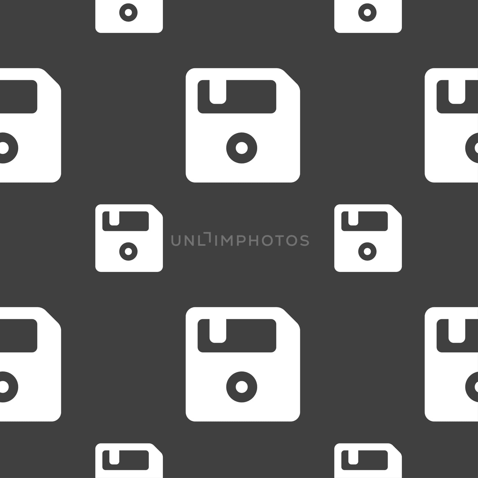 floppy icon sign. Seamless pattern on a gray background. illustration