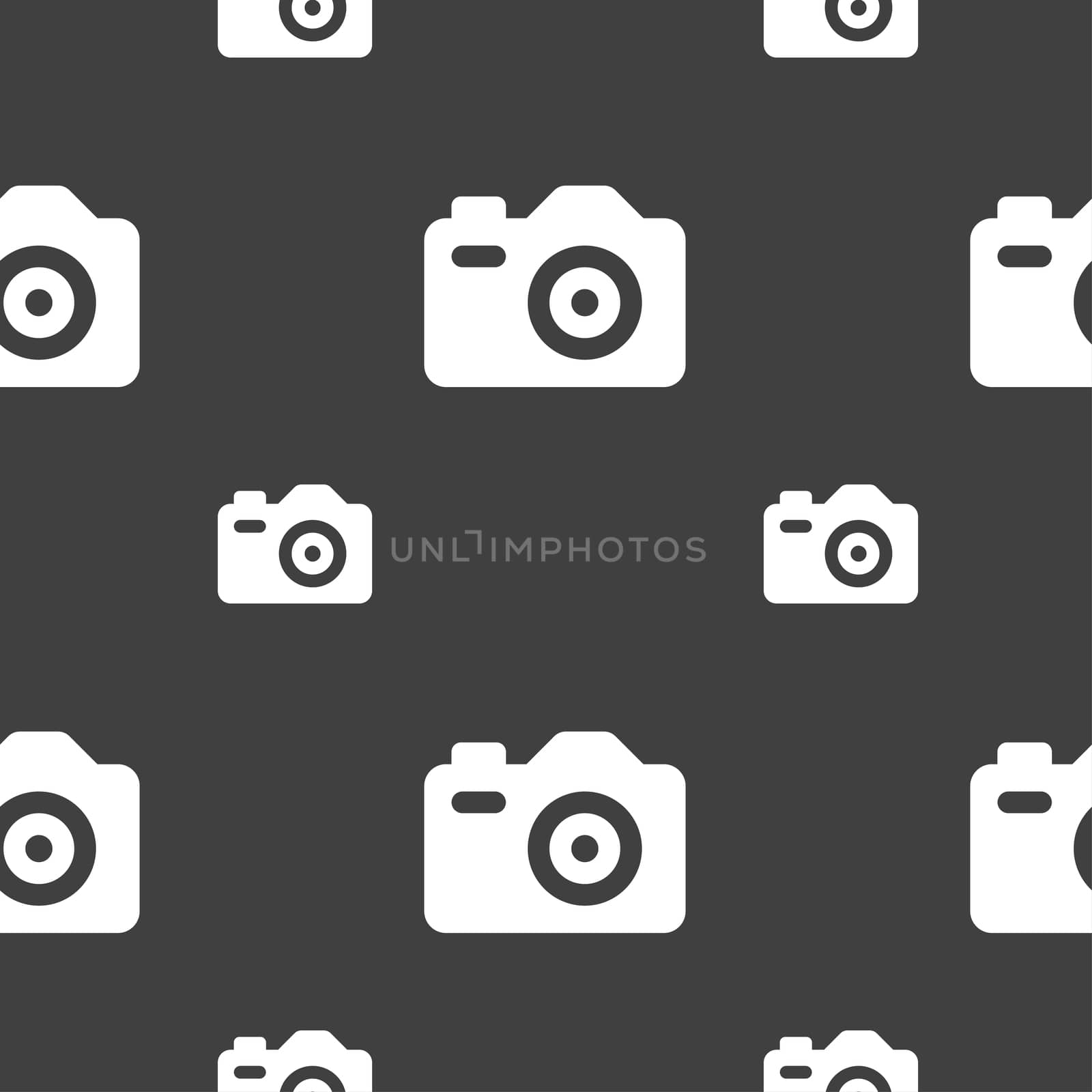 Photo Camera icon sign. Seamless pattern on a gray background. illustration