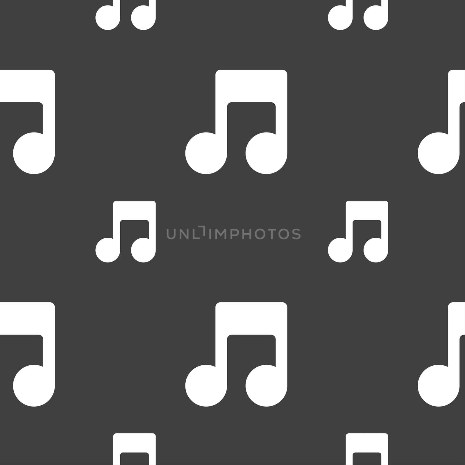 Music note icon sign. Seamless pattern on a gray background. illustration