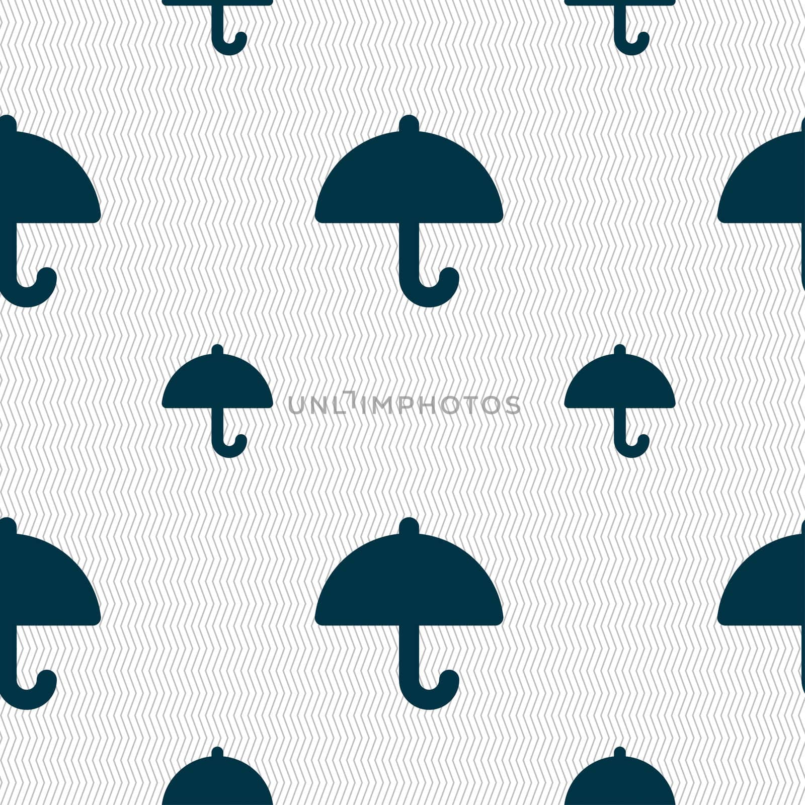 Umbrella icon sign. Seamless pattern with geometric texture. illustration