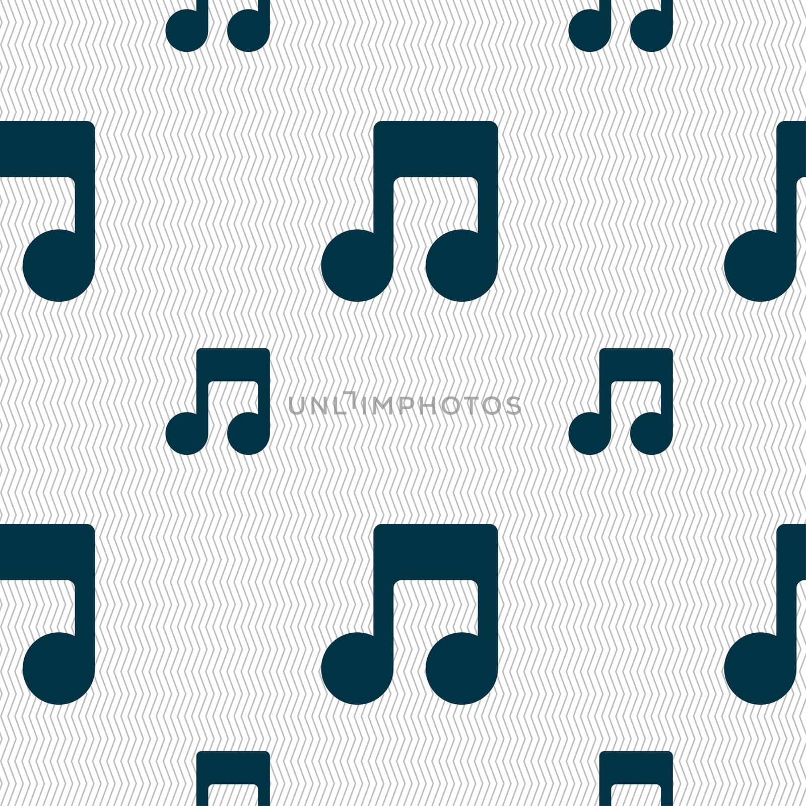 Music note icon sign. Seamless pattern with geometric texture. illustration