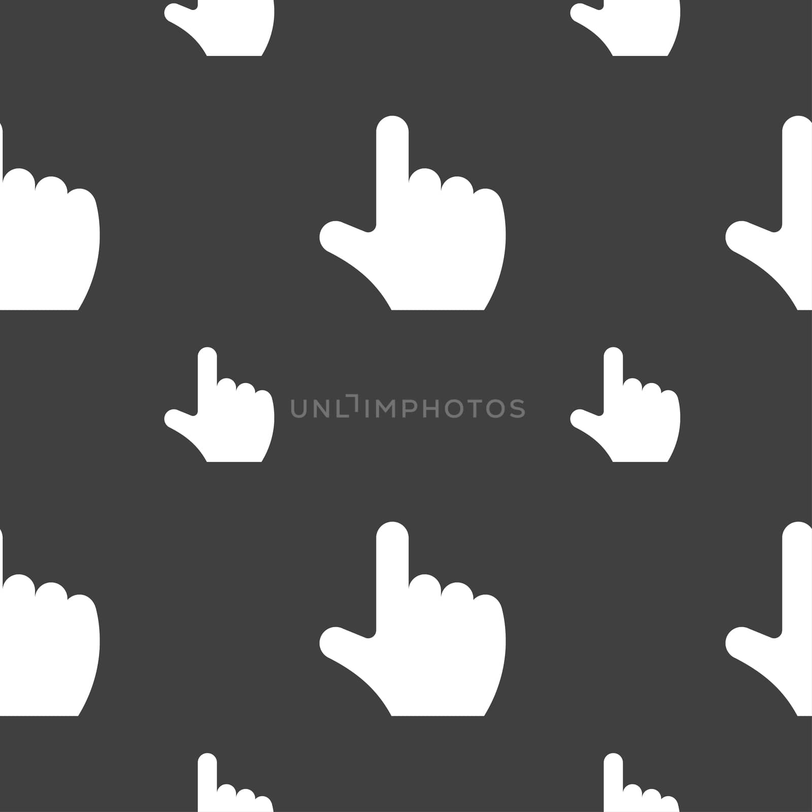 pointing hand icon sign. Seamless pattern on a gray background. illustration
