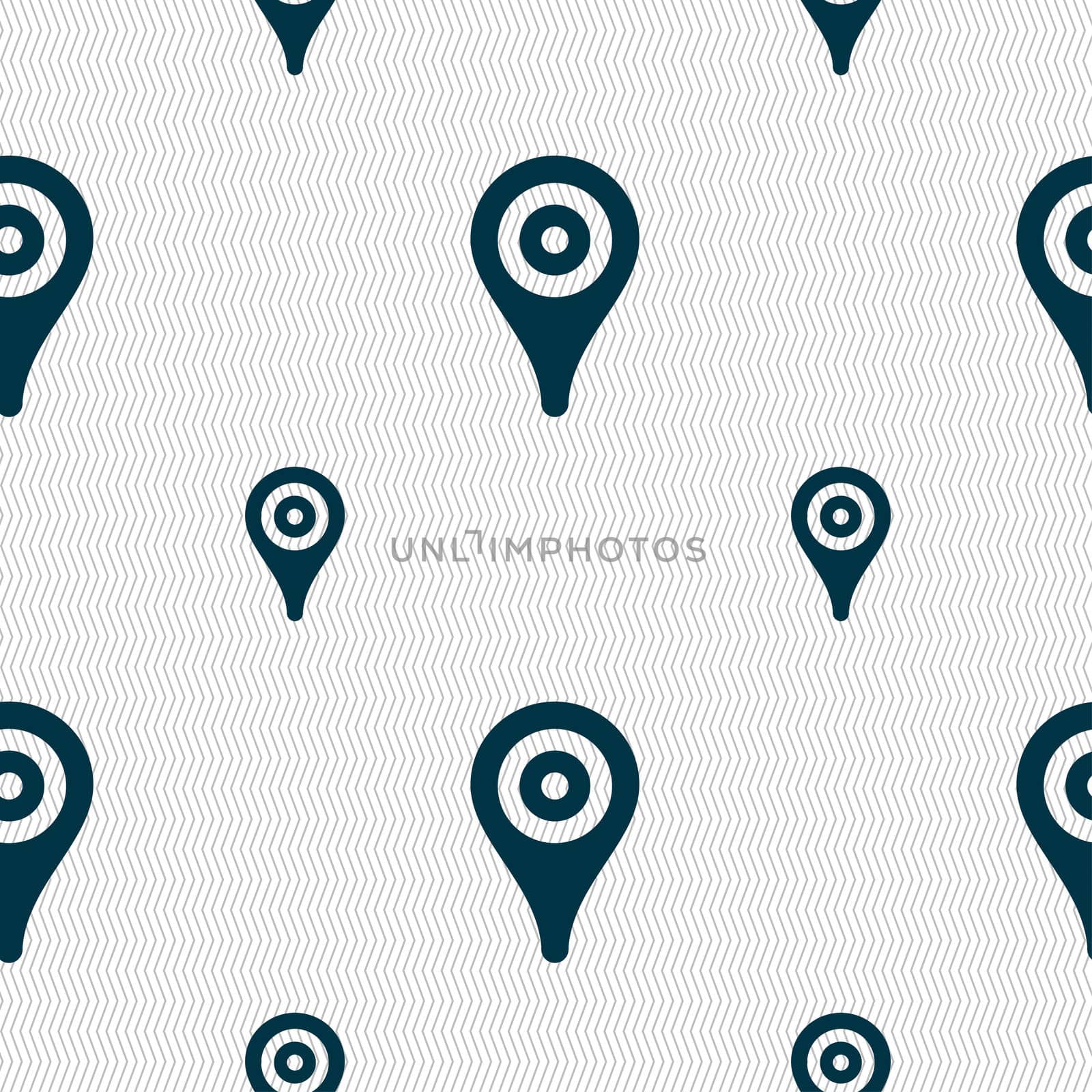 Map pointer, GPS location icon sign. Seamless pattern with geometric texture. illustration