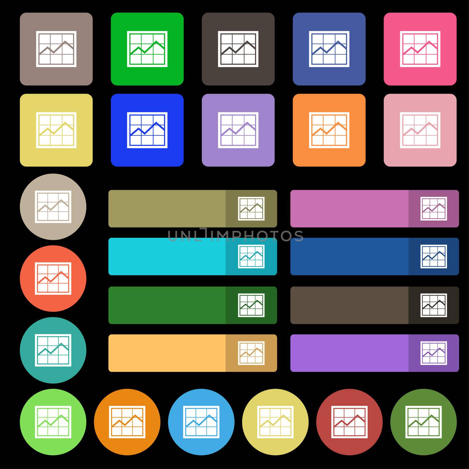 Chart icon sign. Set from twenty seven multicolored flat buttons. illustration