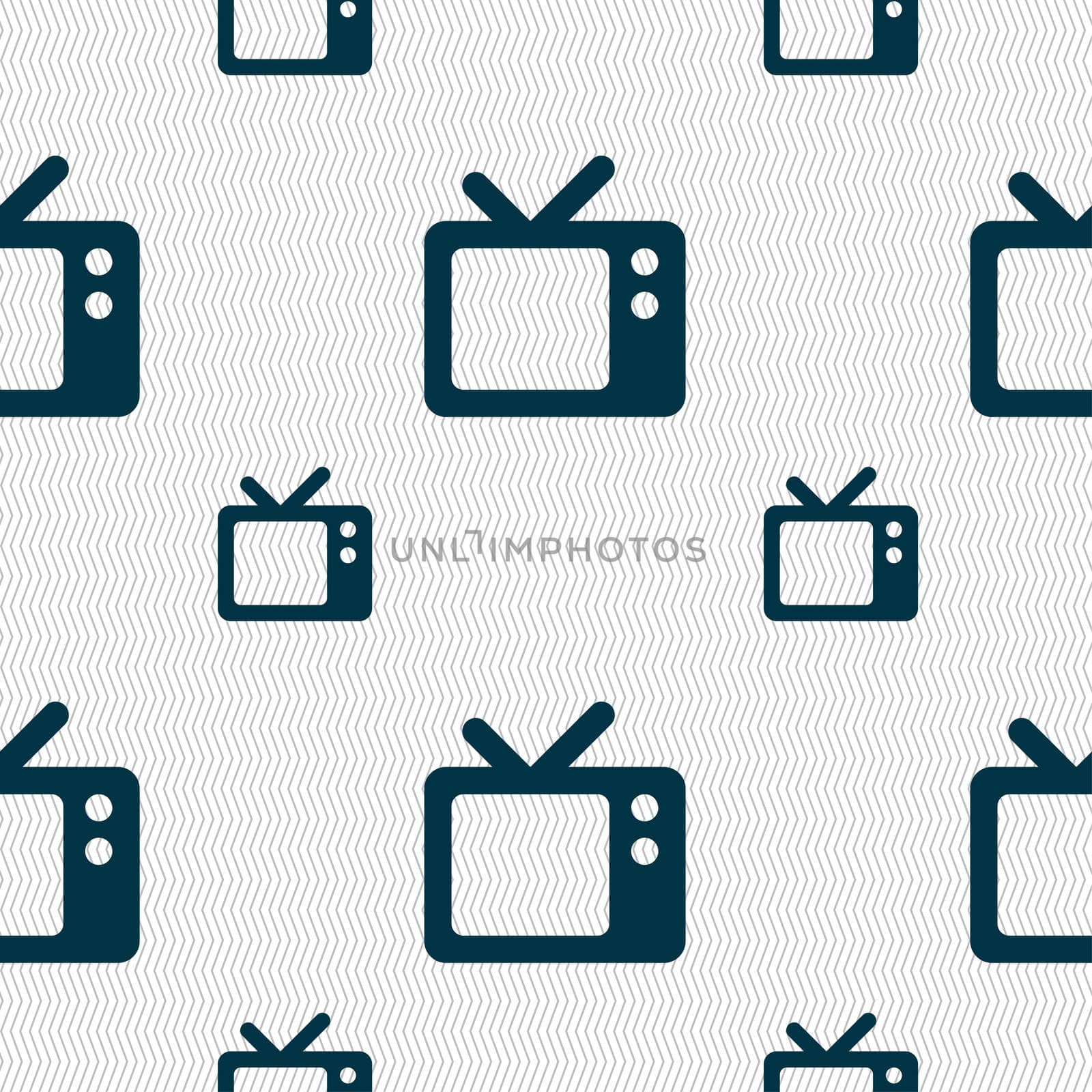 Retro TV icon sign. Seamless pattern with geometric texture. illustration