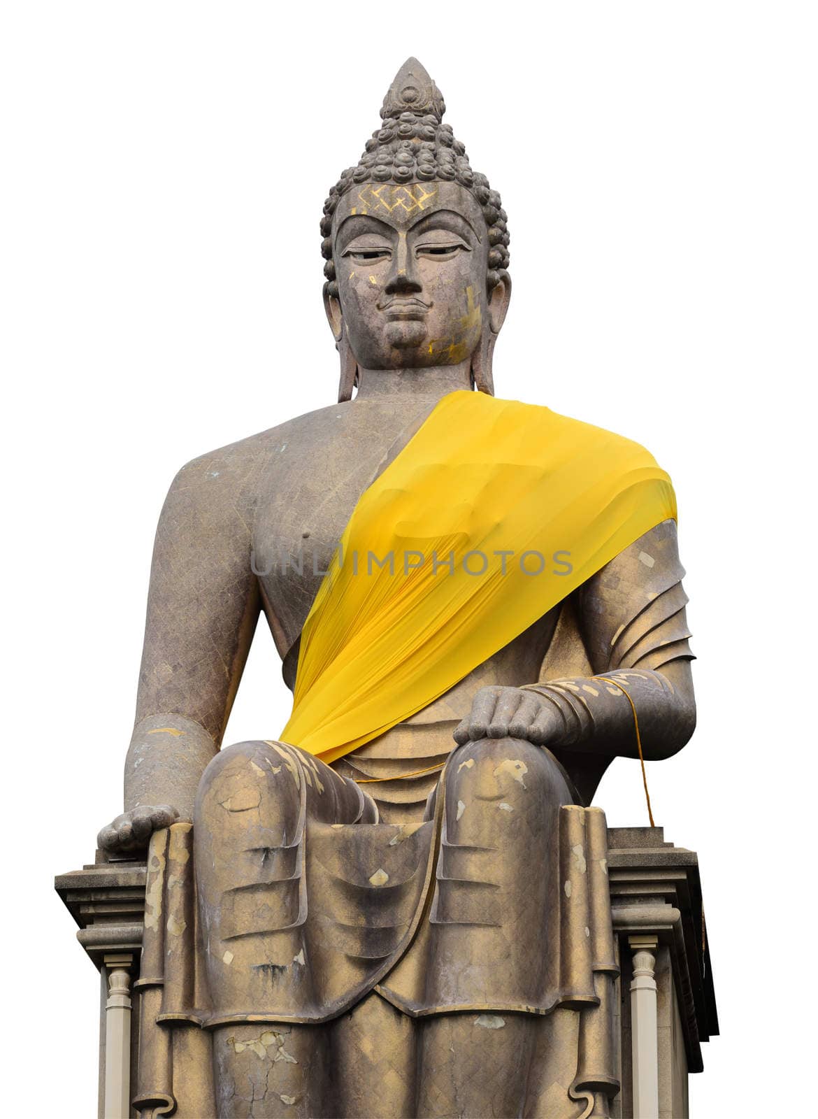 Statue of Buddha in  position front view, isolated on white background.