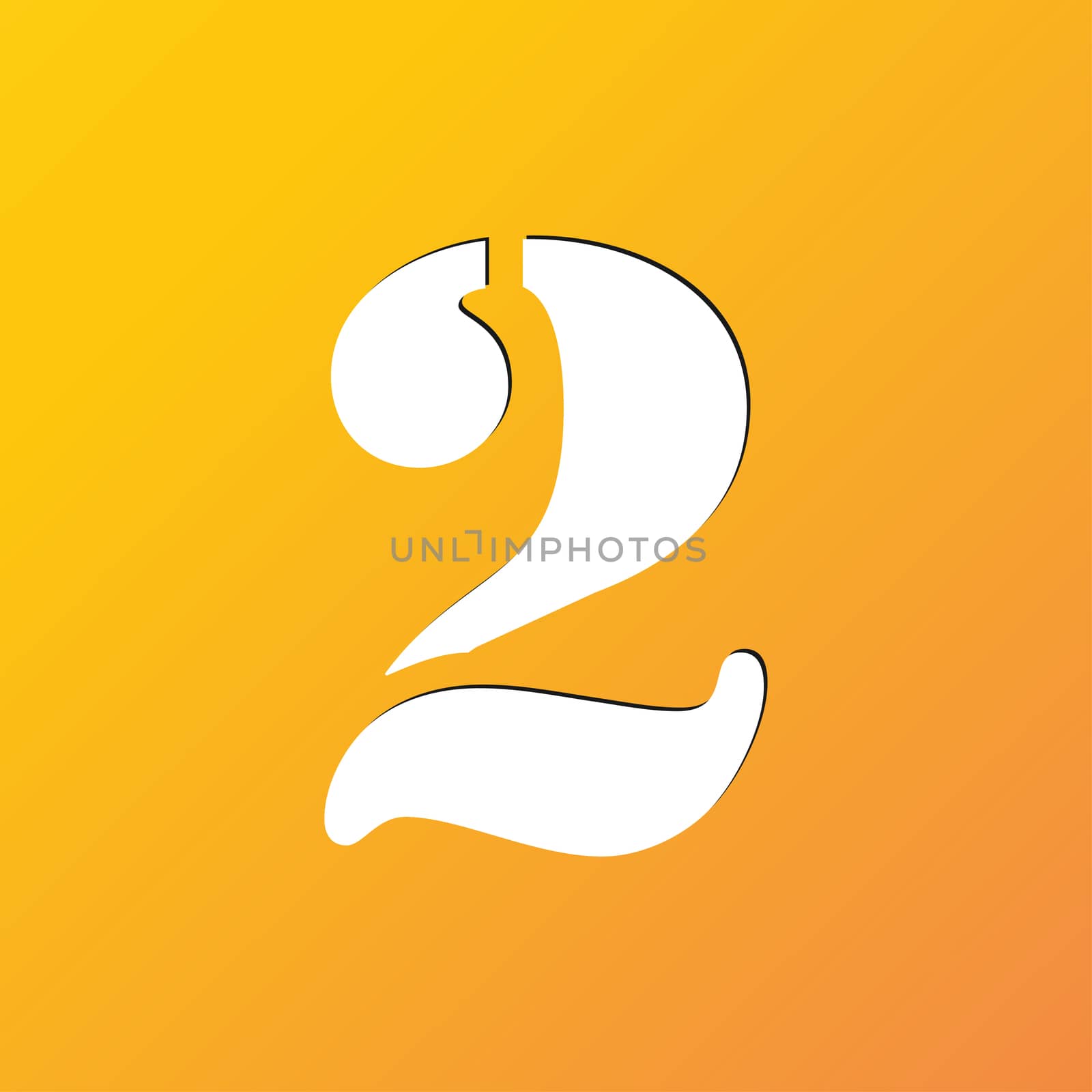 number two icon symbol Flat modern web design with long shadow and space for your text. illustration