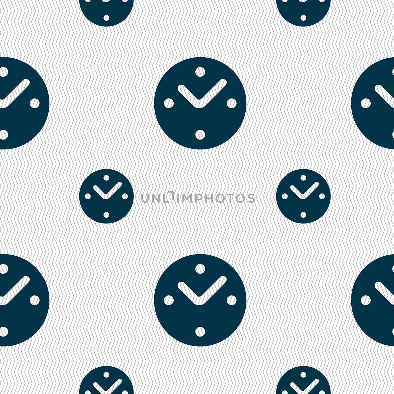 Mechanical Clock icon sign. Seamless pattern with geometric texture. illustration