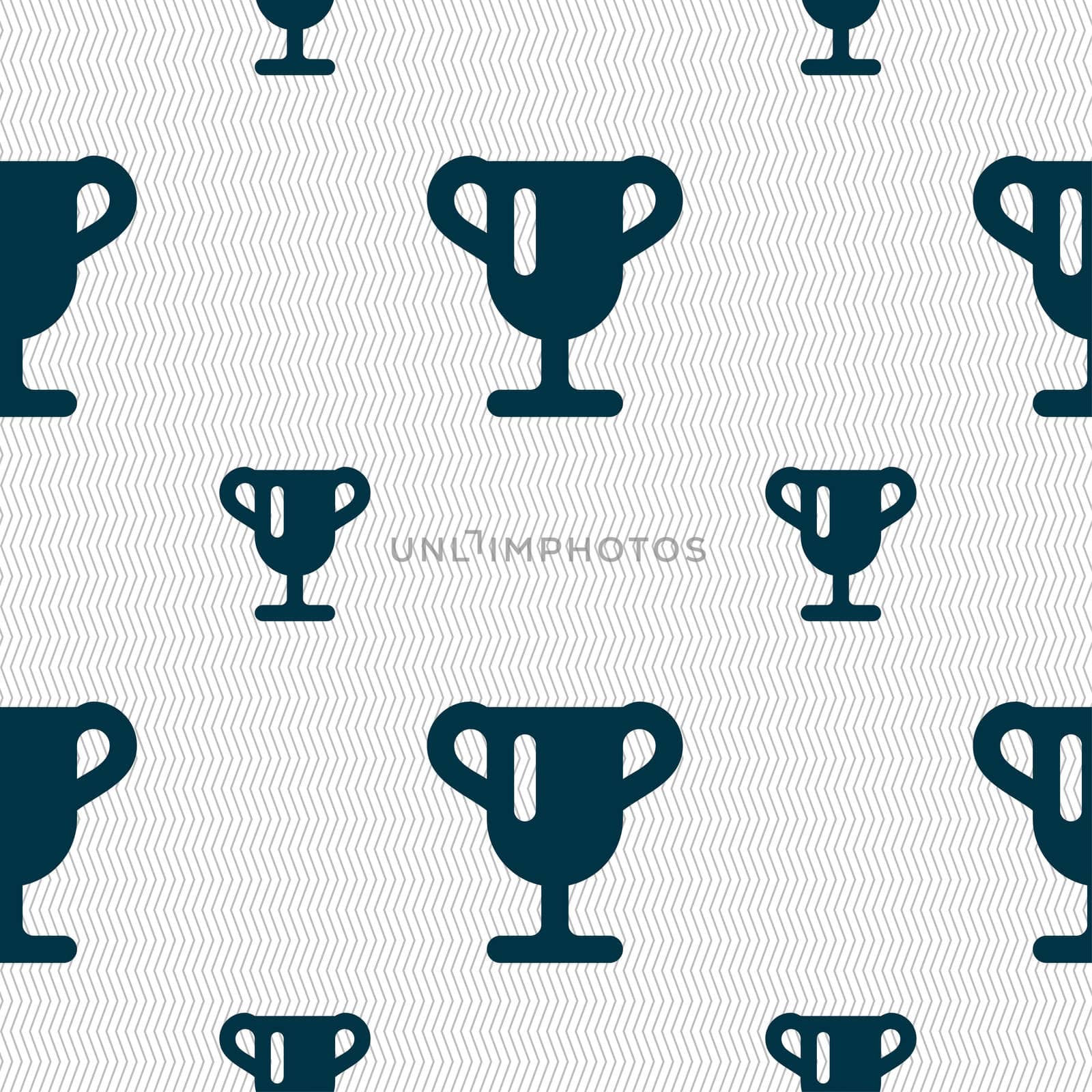 Winner cup, Awarding of winners, Trophy icon sign. Seamless pattern with geometric texture. illustration