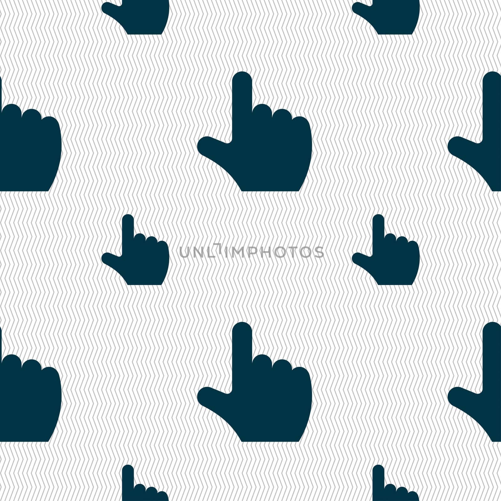 pointing hand icon sign. Seamless pattern with geometric texture. illustration