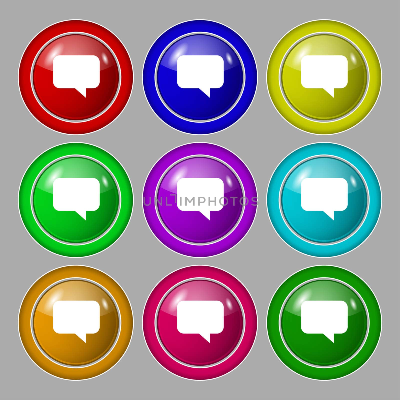 speech bubble, Chat think icon sign. symbol on nine round colourful buttons. illustration