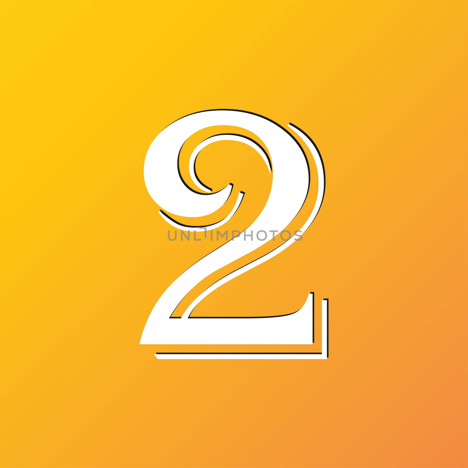 number two icon symbol Flat modern web design with long shadow and space for your text. illustration