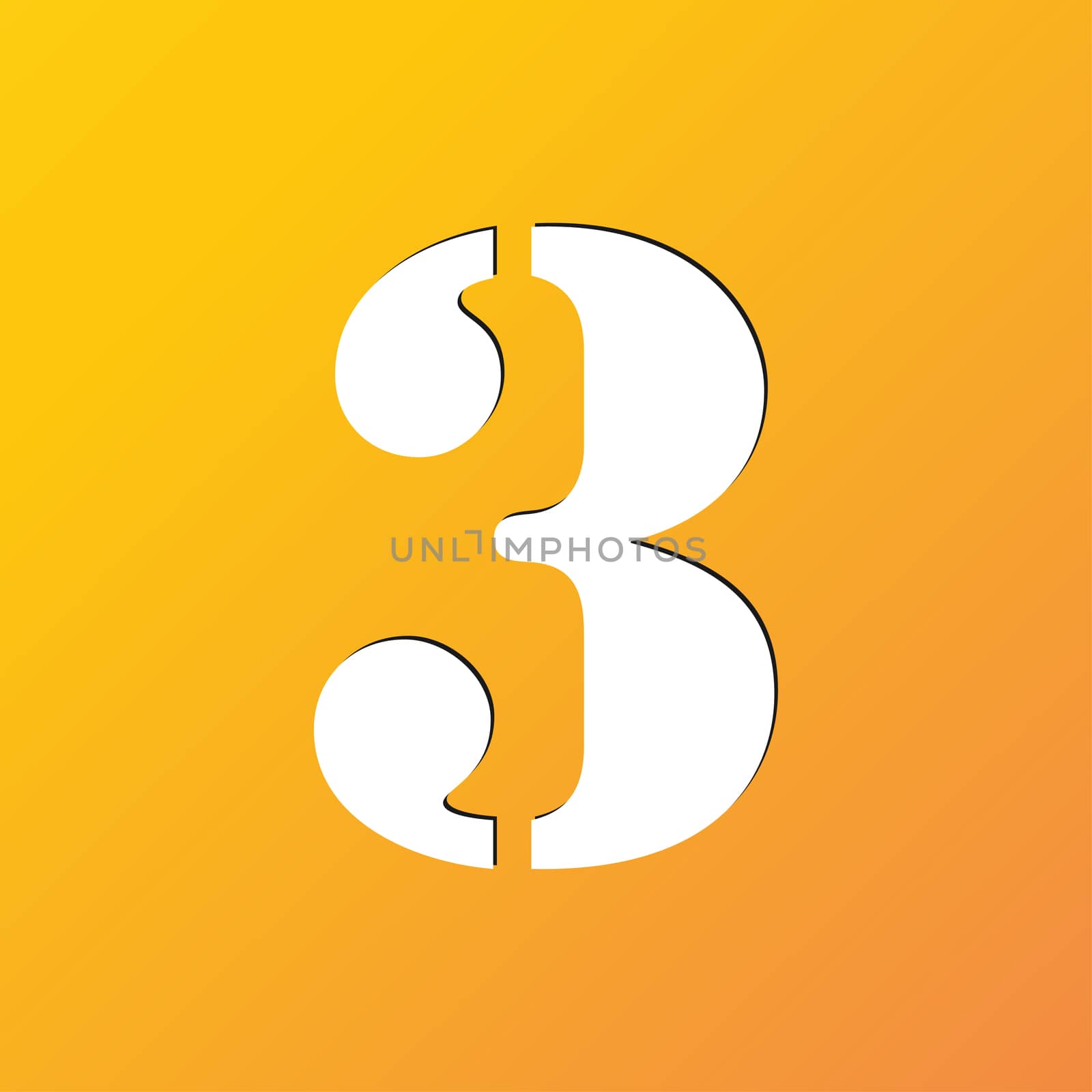 number three icon symbol Flat modern web design with long shadow and space for your text. illustration