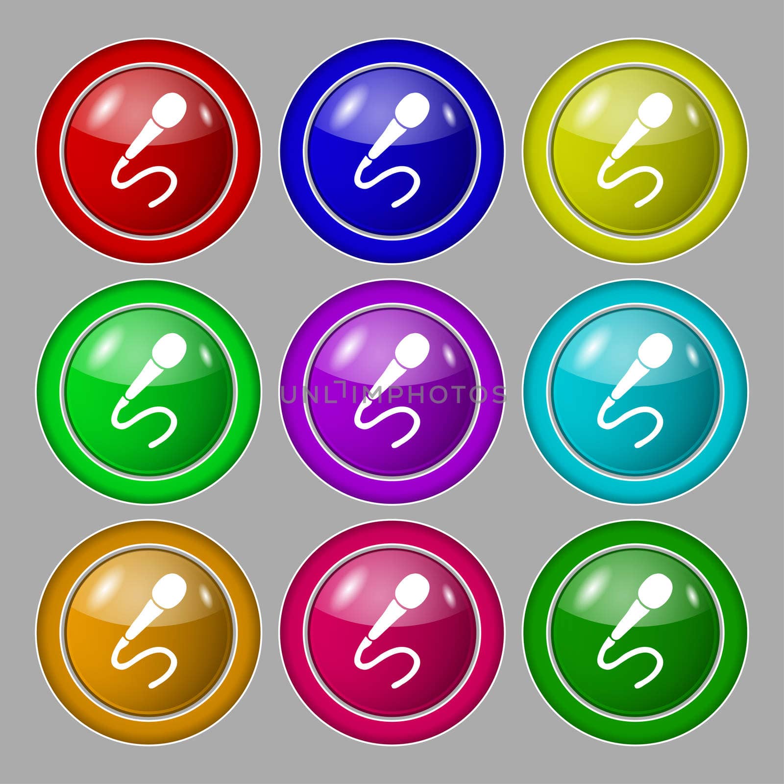 microphone icon sign. symbol on nine round colourful buttons. illustration