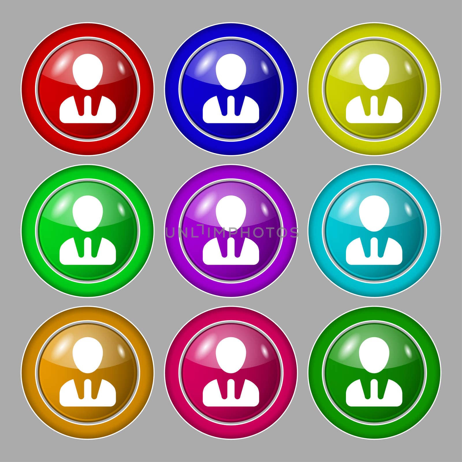 male silhouette icon sign. symbol on nine round colourful buttons.  by serhii_lohvyniuk