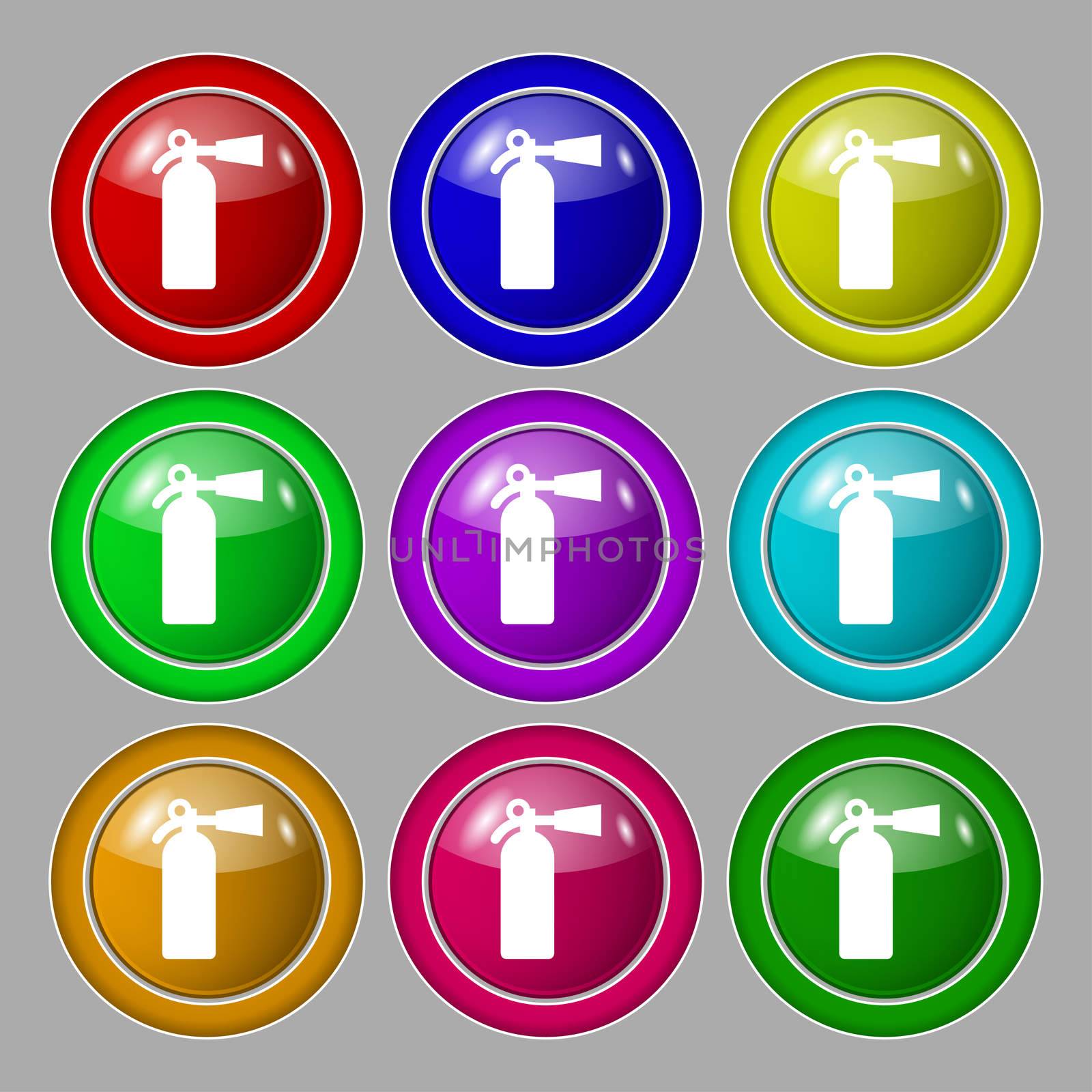 fire extinguisher icon sign. symbol on nine round colourful buttons. illustration