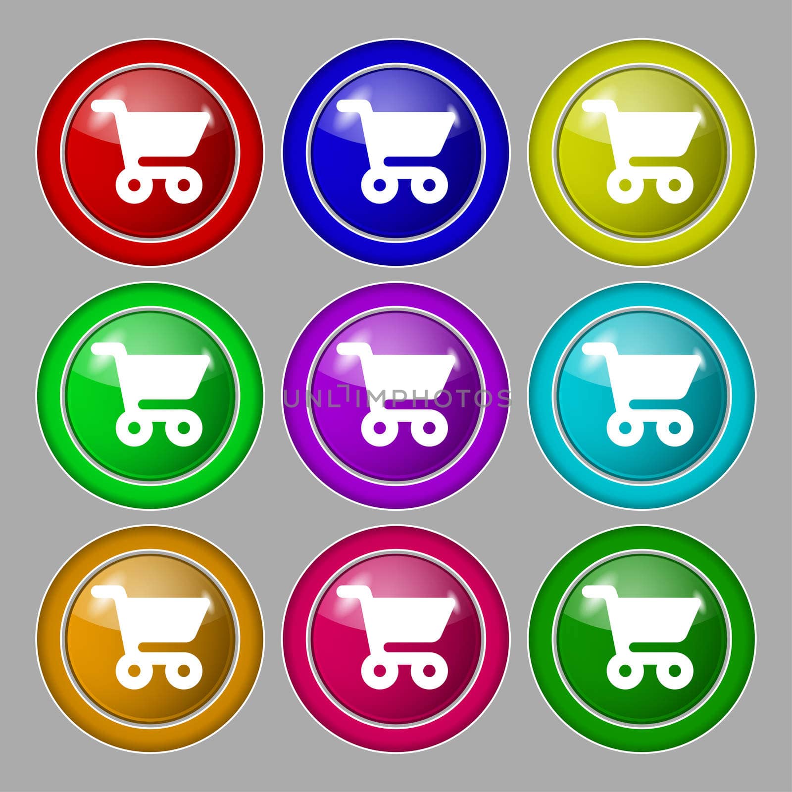 shopping basket icon sign. symbol on nine round colourful buttons.  by serhii_lohvyniuk