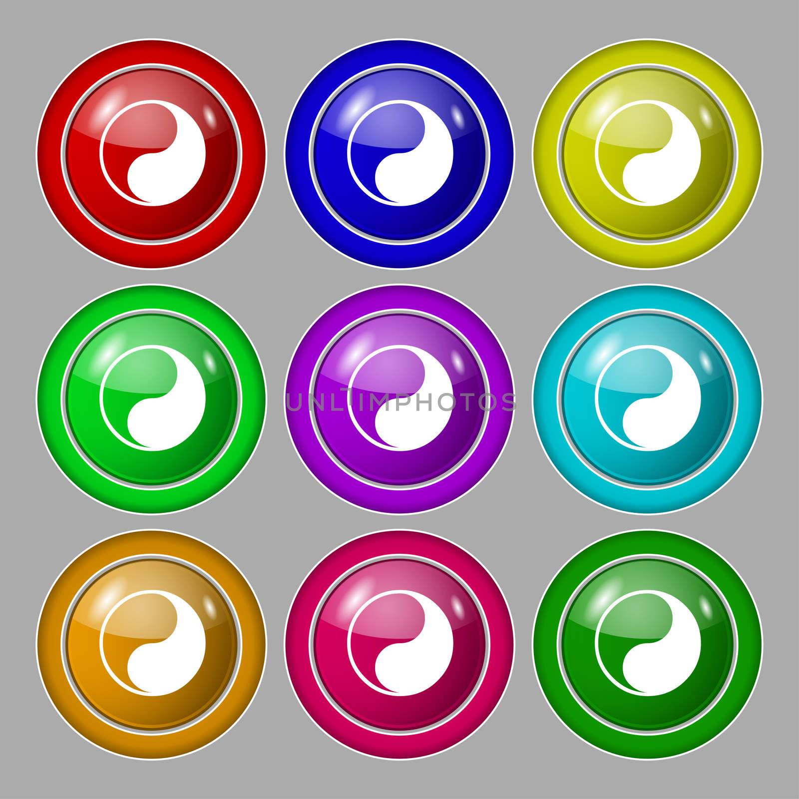 Yin Yang icon sign. symbol on nine round colourful buttons. illustration