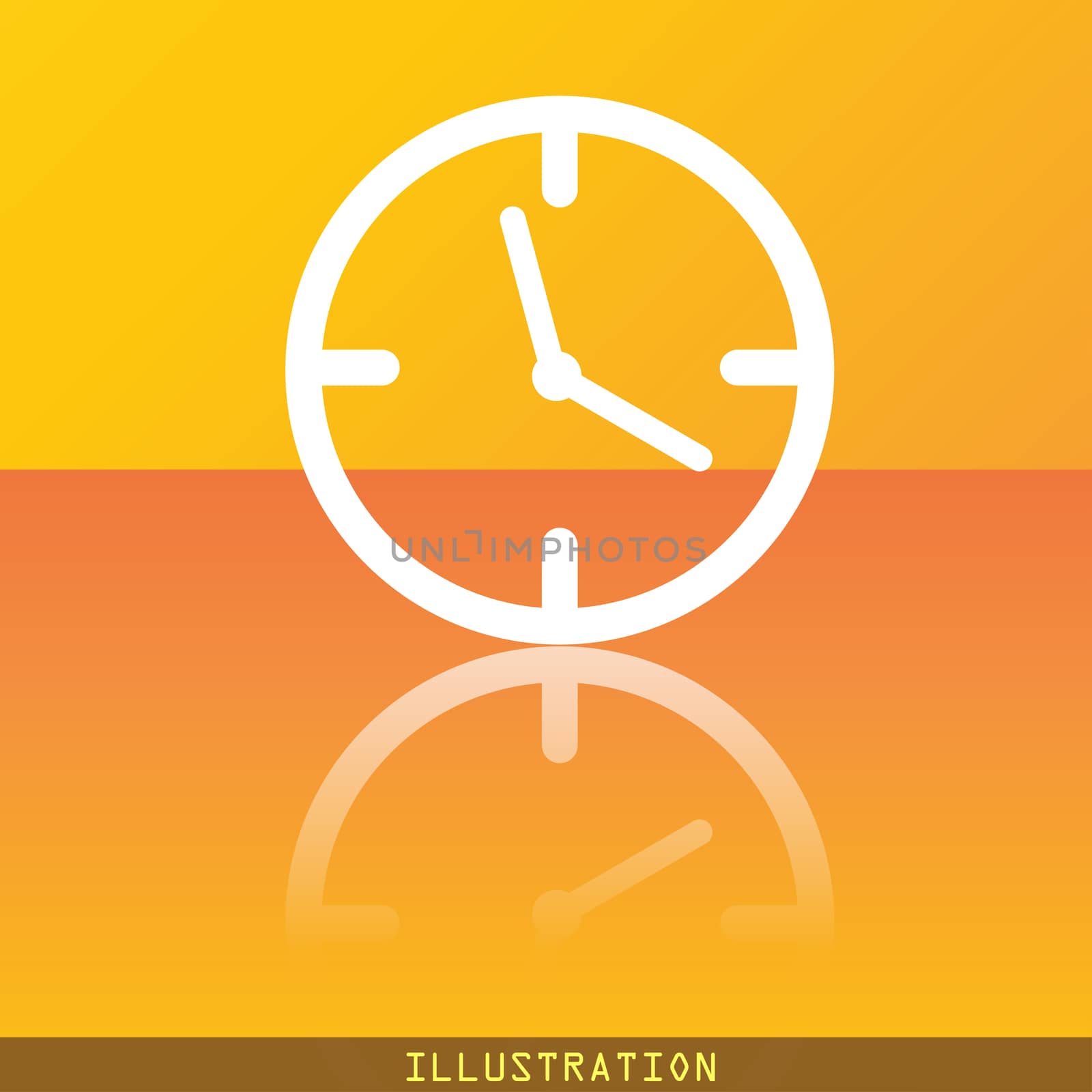 Clock time icon symbol Flat modern web design with reflection and space for your text. illustration. Raster version