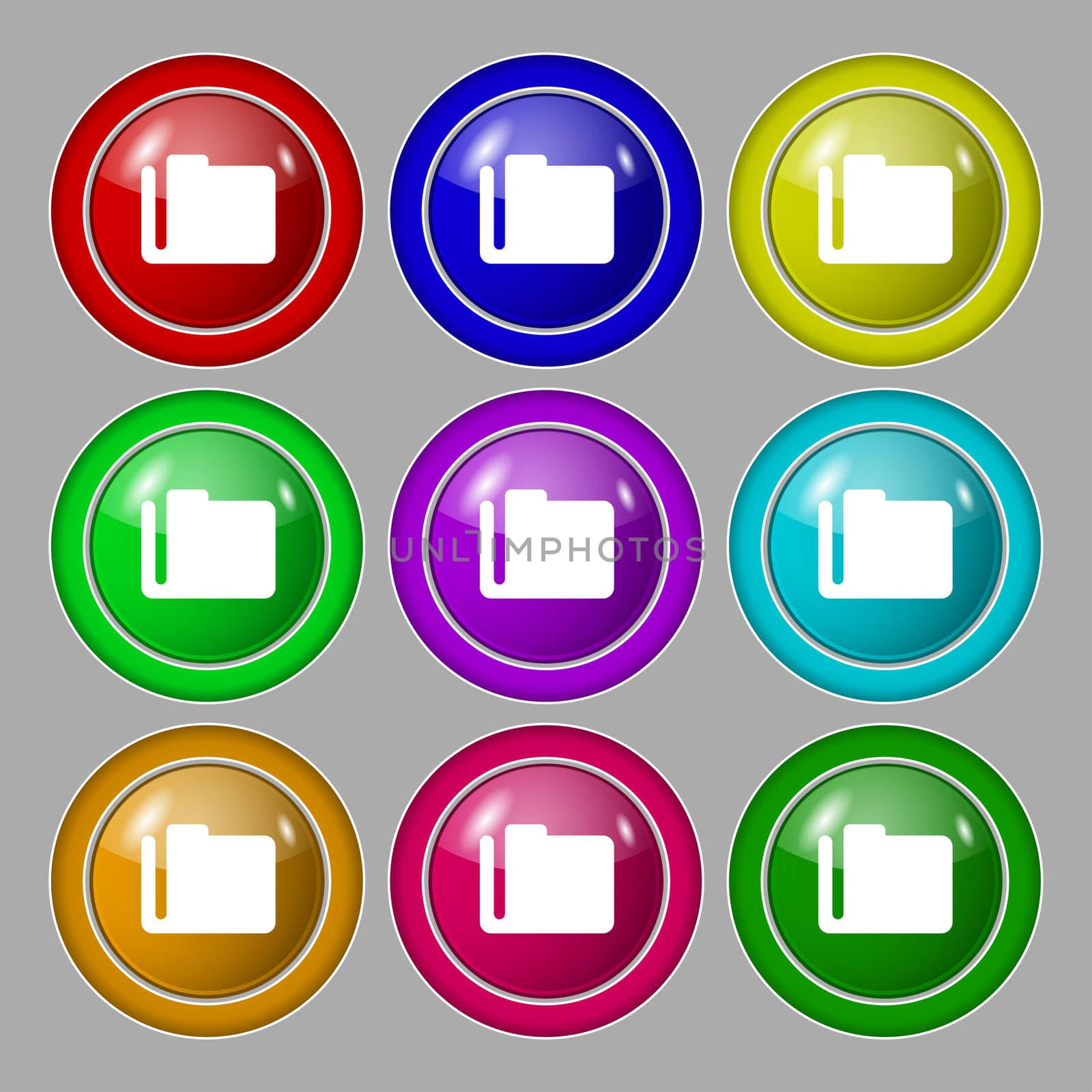 Document folder icon sign. symbol on nine round colourful buttons.  by serhii_lohvyniuk