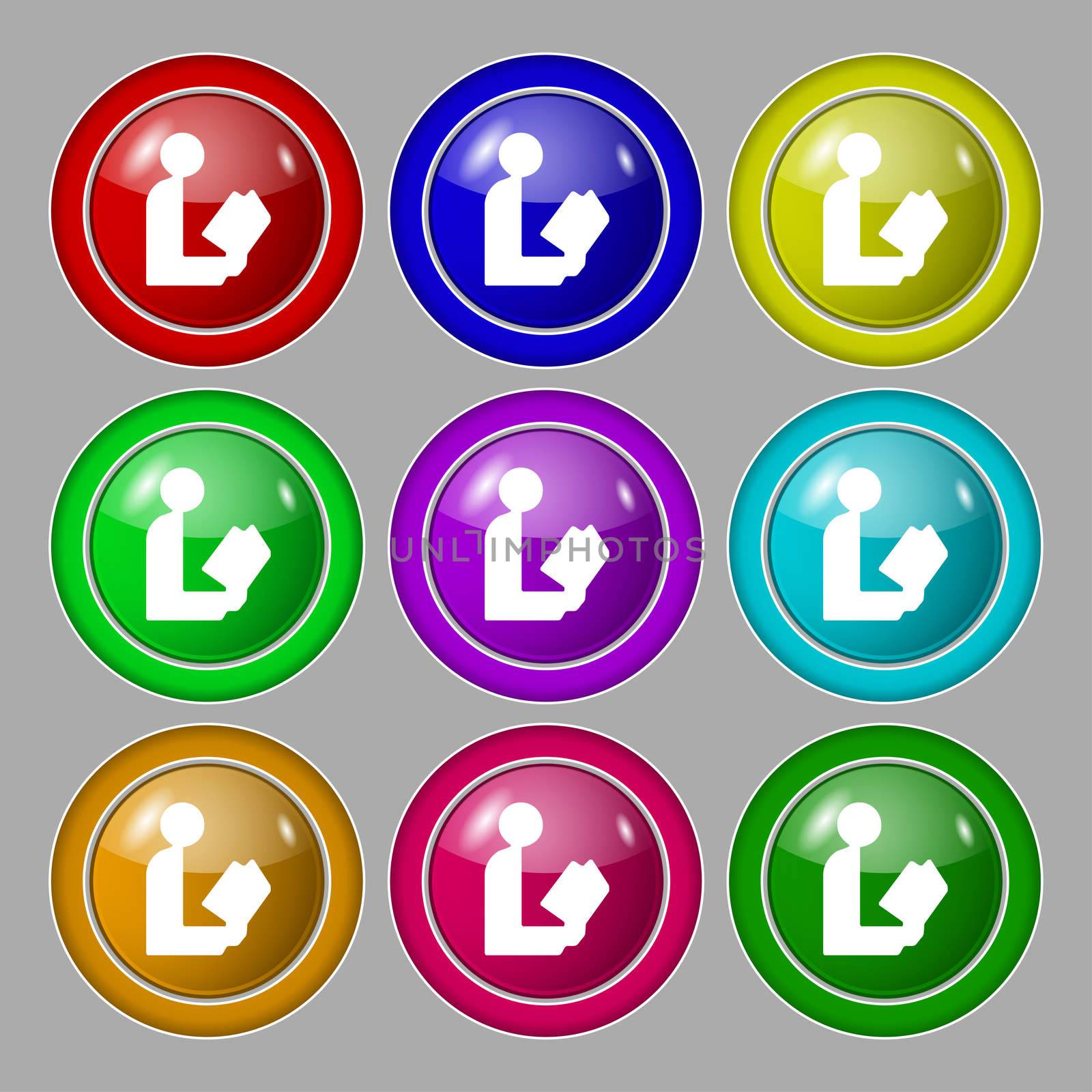 read a book icon sign. symbol on nine round colourful buttons. illustration
