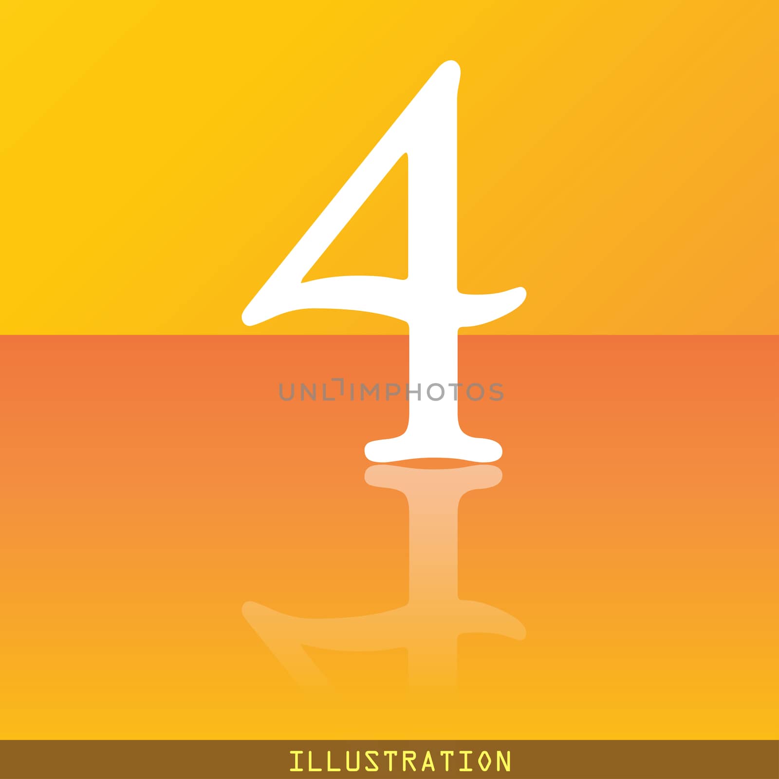 number four icon symbol Flat modern web design with reflection and space for your text. illustration. Raster version