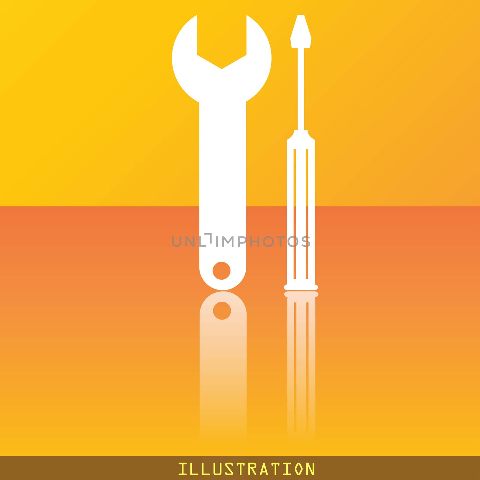 screwdriver with wrench icon symbol Flat modern web design with reflection and space for your text. illustration. Raster version