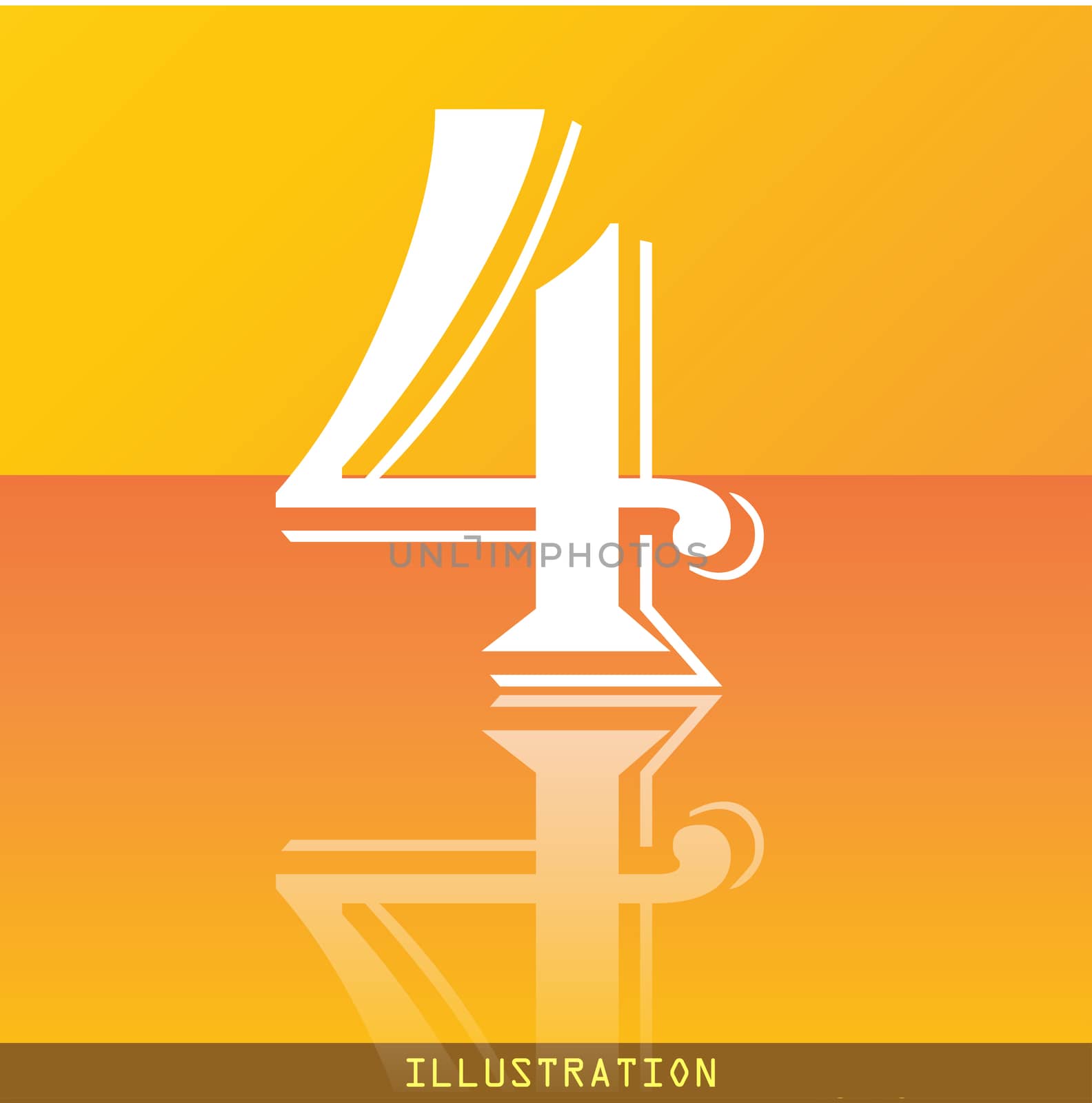 number four icon symbol Flat modern web design with reflection and space for your text. illustration. Raster version
