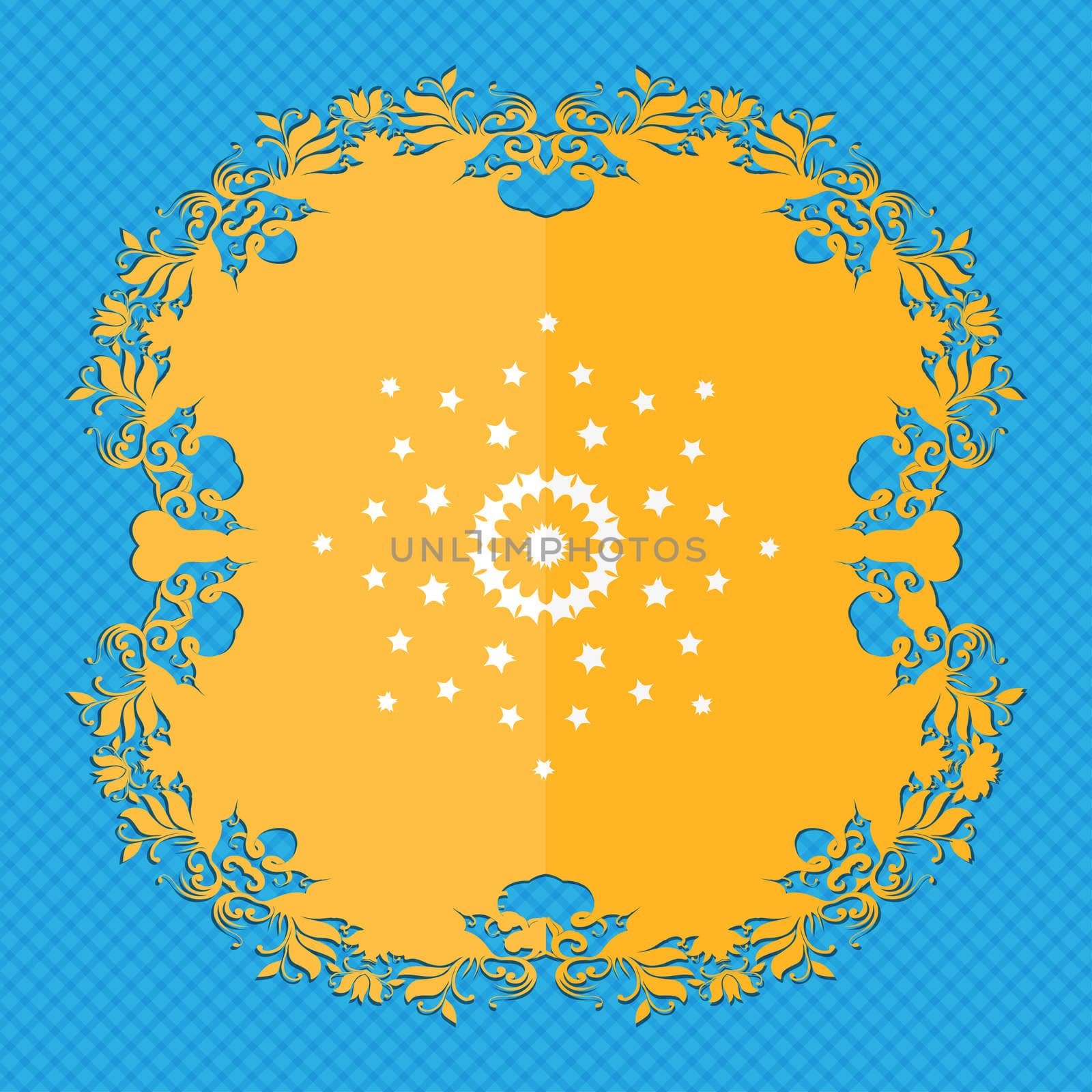 Star sign icon. Favorite button. Navigation symbol. Floral flat design on a blue abstract background with place for your text. illustration