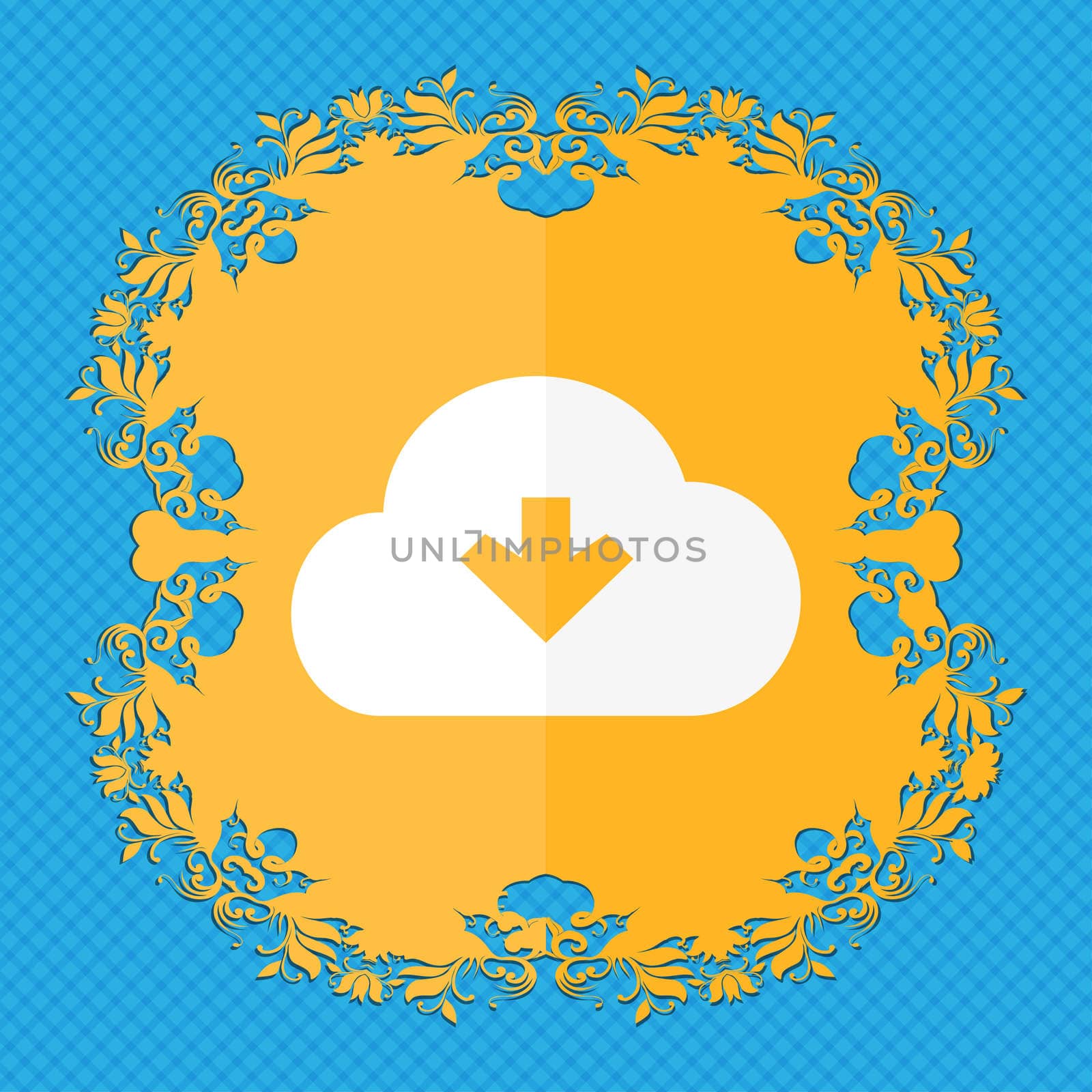 Download from cloud . Floral flat design on a blue abstract background with place for your text.  by serhii_lohvyniuk