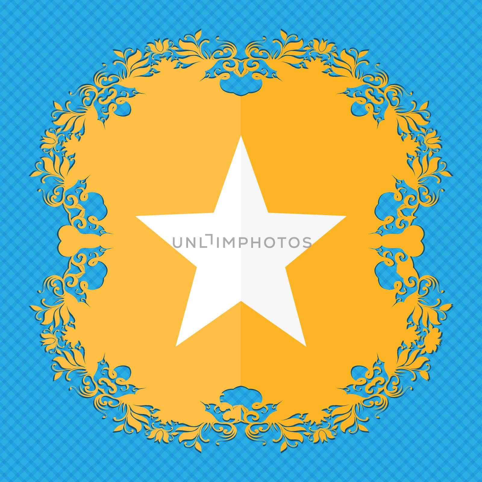 Star, Favorite . Floral flat design on a blue abstract background with place for your text.  by serhii_lohvyniuk