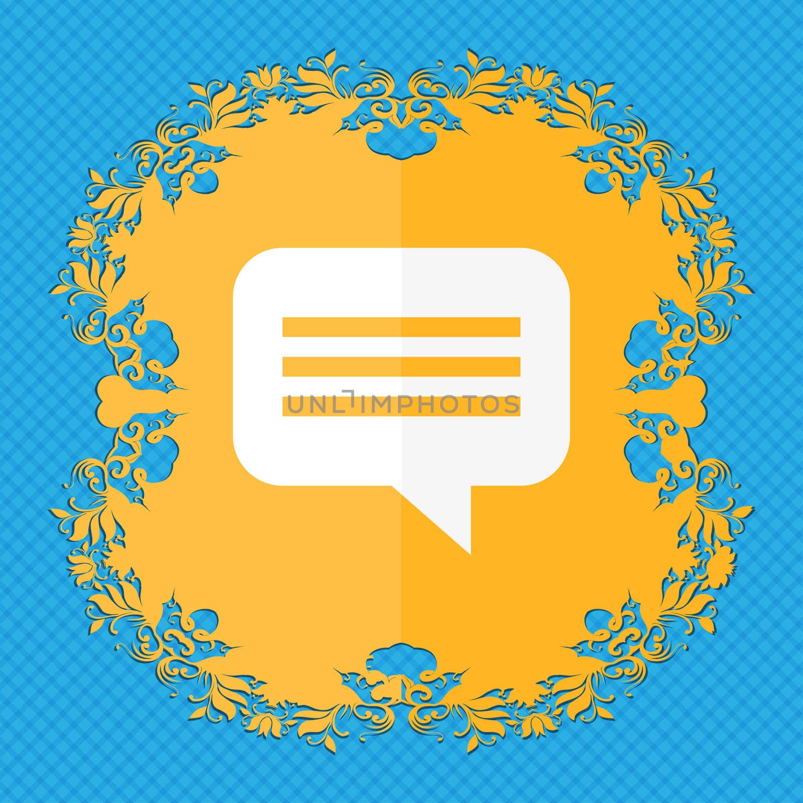 speech bubble, Chat think . Floral flat design on a blue abstract background with place for your text.  by serhii_lohvyniuk