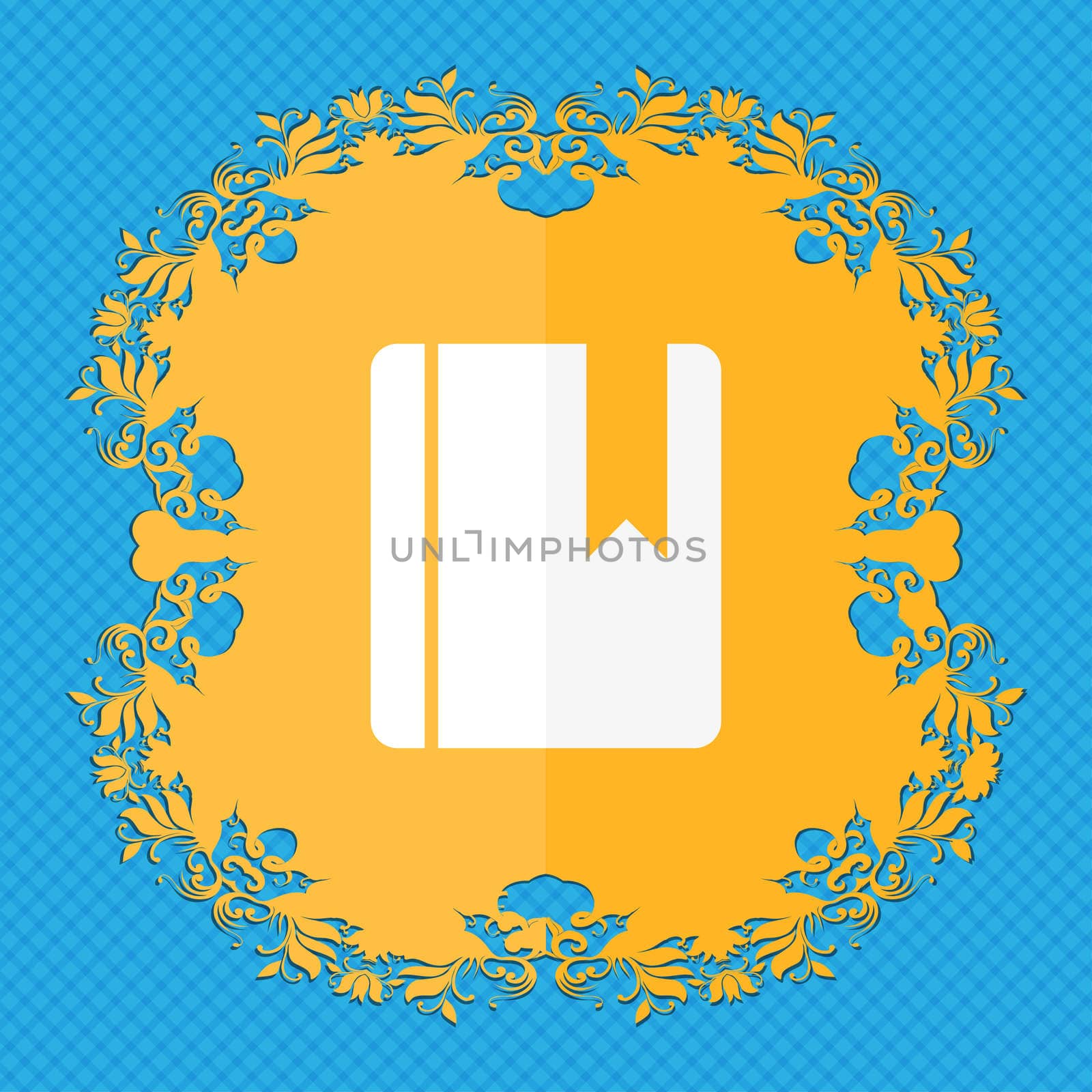 book bookmark . Floral flat design on a blue abstract background with place for your text.  by serhii_lohvyniuk