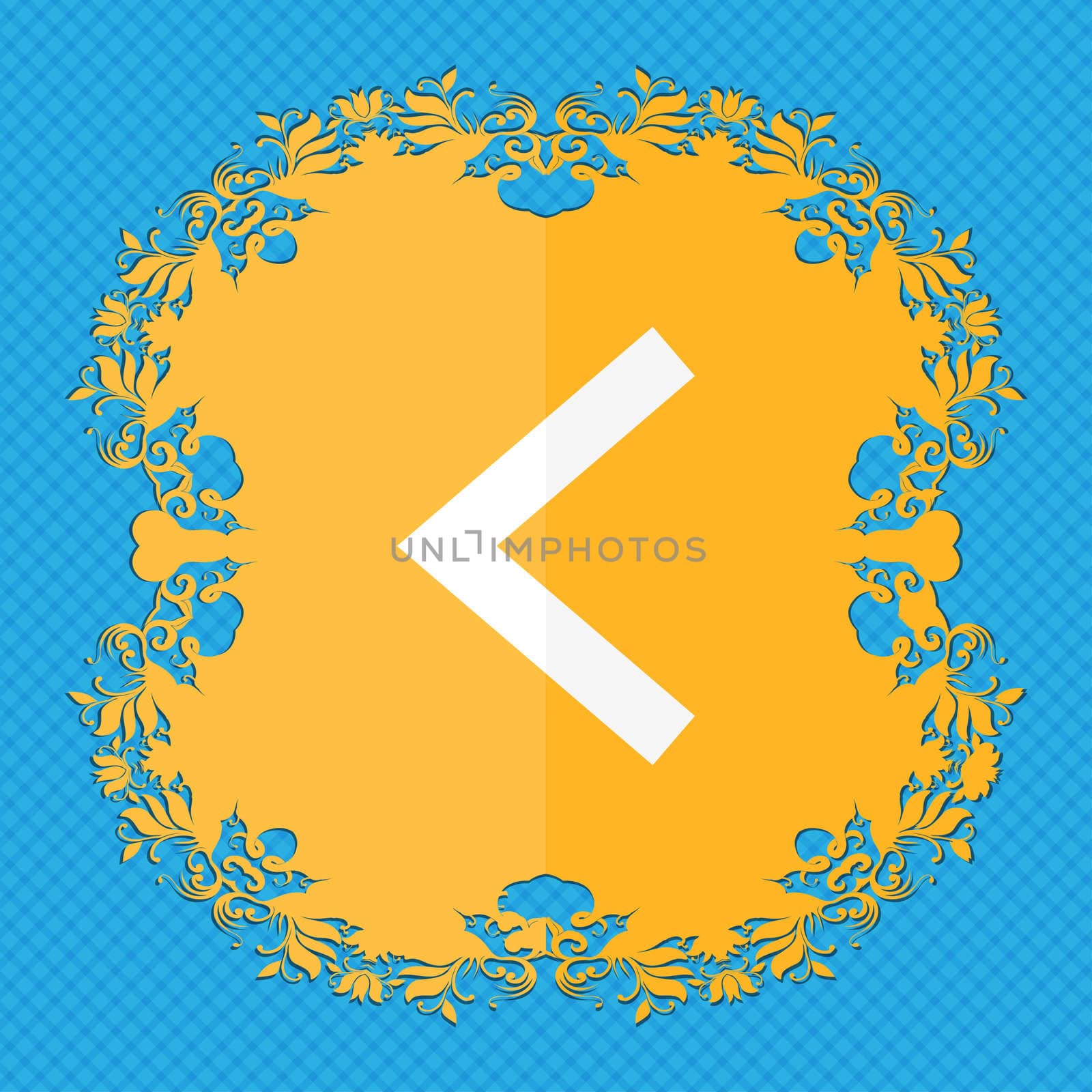 Arrow left, Way out . Floral flat design on a blue abstract background with place for your text.  by serhii_lohvyniuk