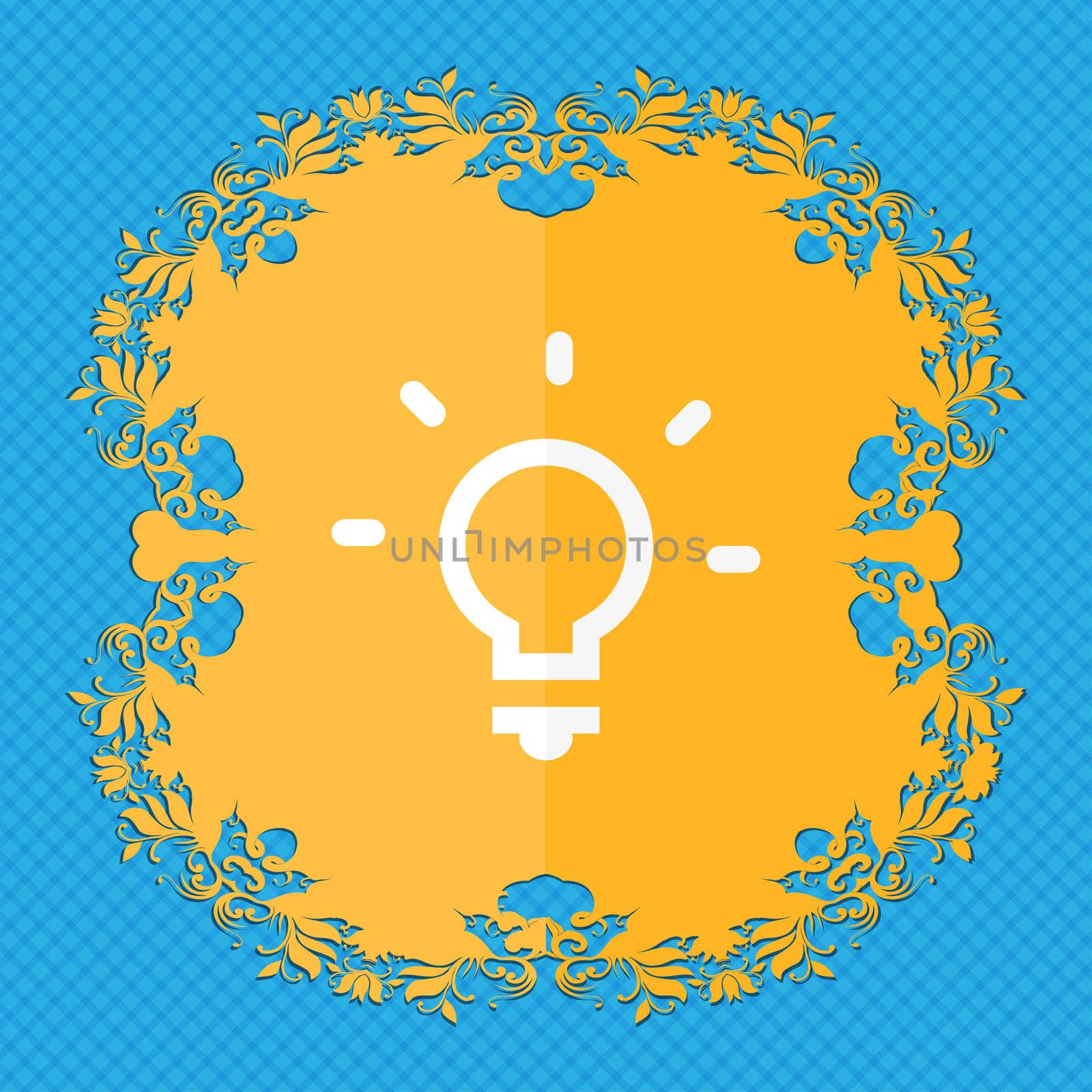 Light lamp, Idea . Floral flat design on a blue abstract background with place for your text. illustration