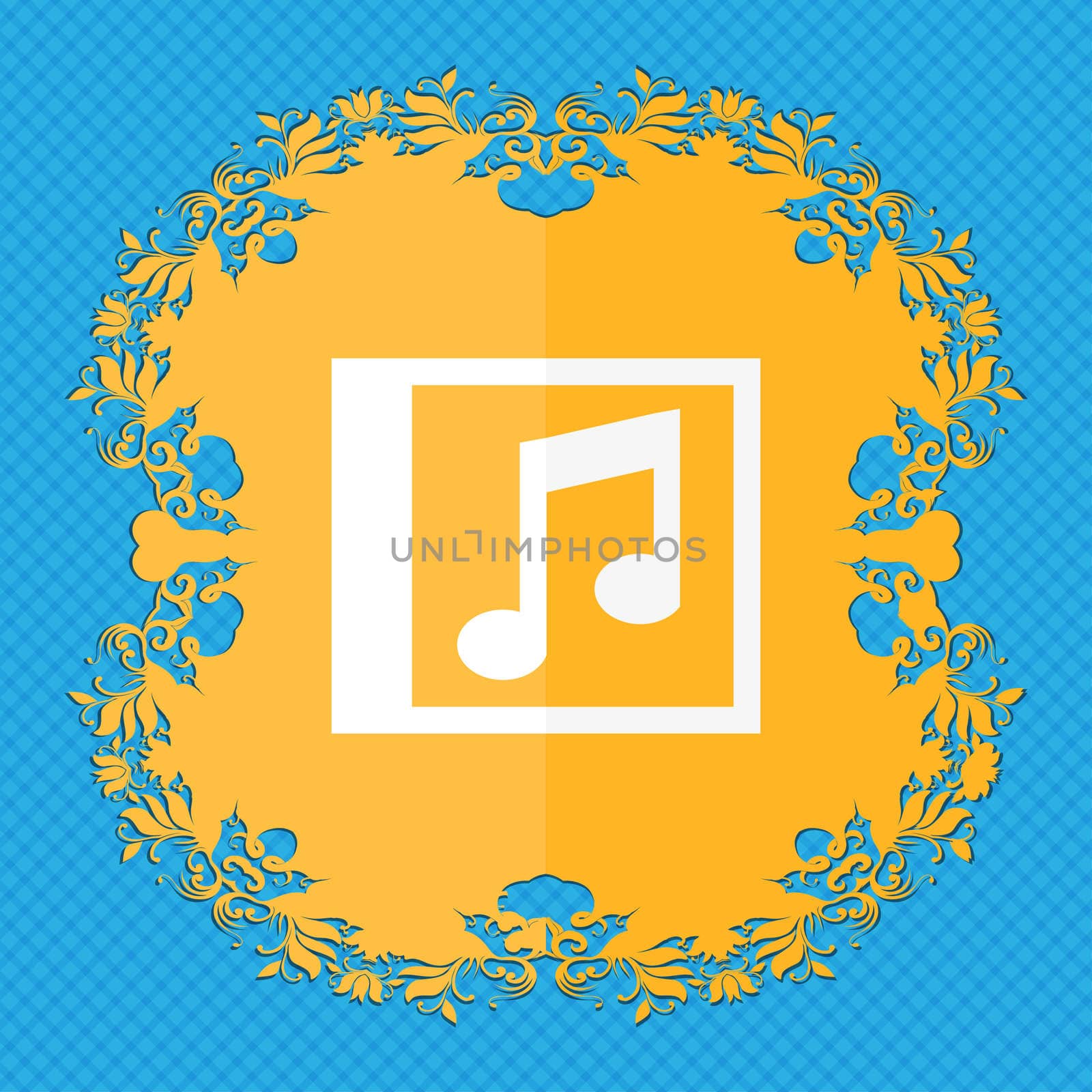 Audio, MP3 file . Floral flat design on a blue abstract background with place for your text.  by serhii_lohvyniuk