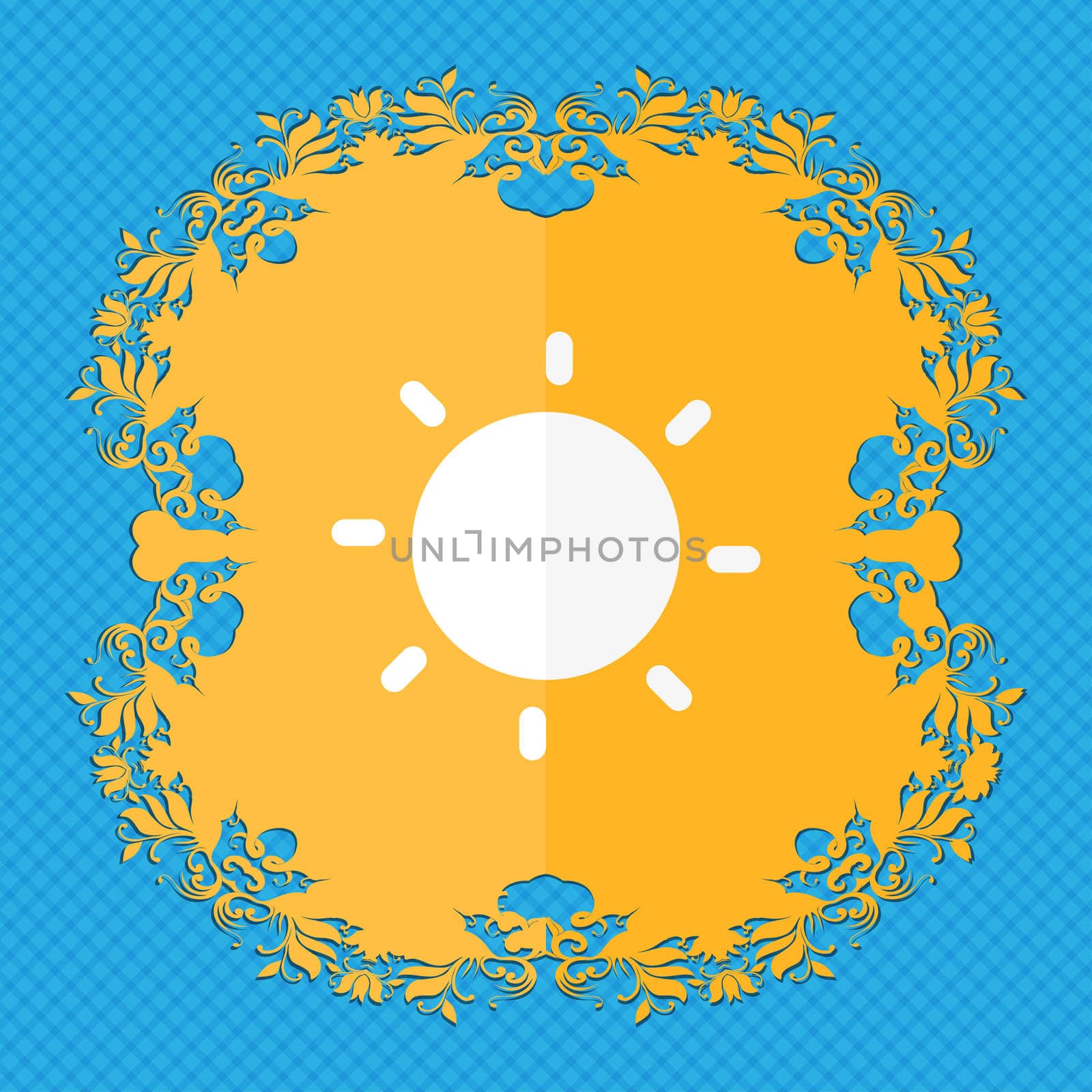 Sun . Floral flat design on a blue abstract background with place for your text. illustration