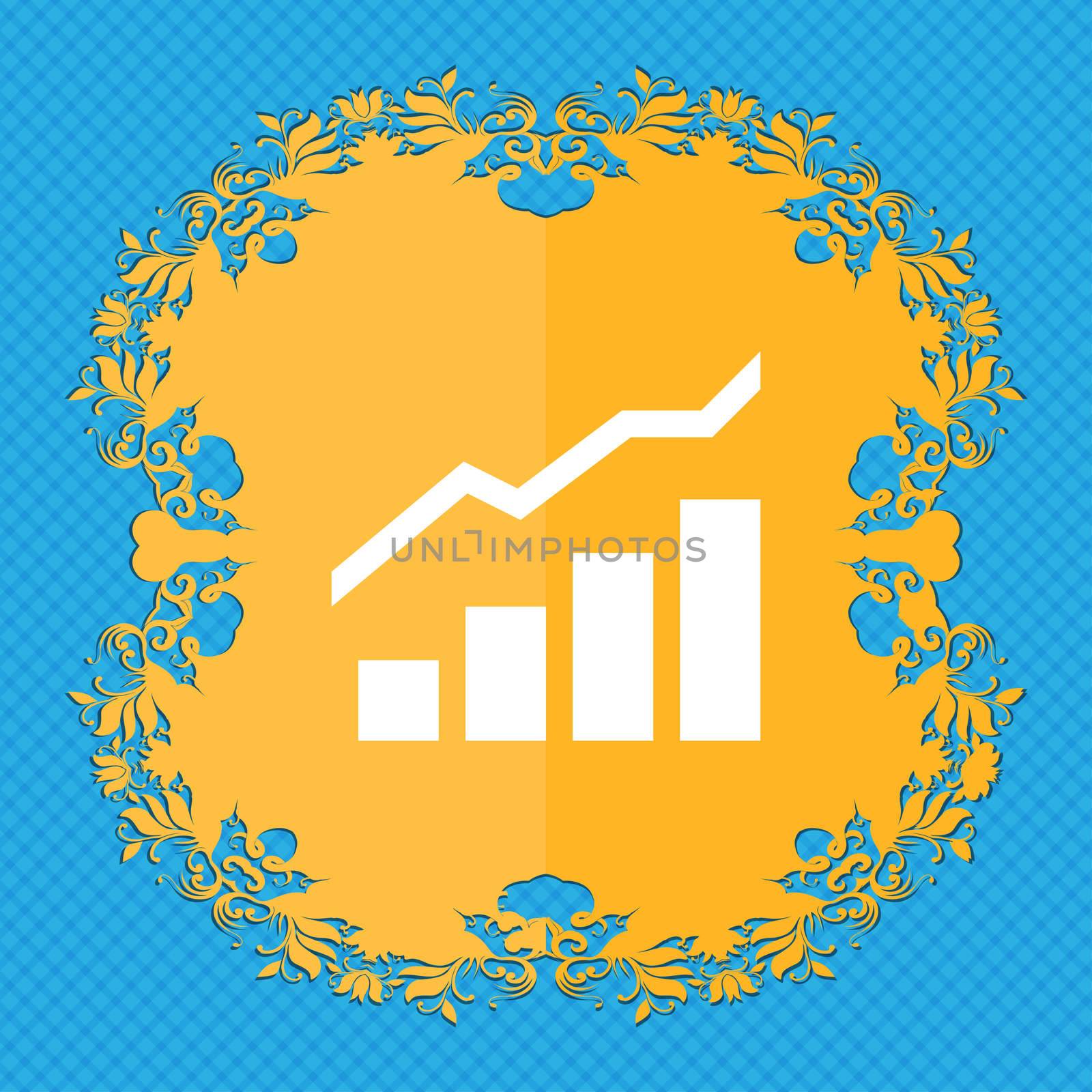 Growth and development concept. graph of Rate . Floral flat design on a blue abstract background with place for your text. illustration
