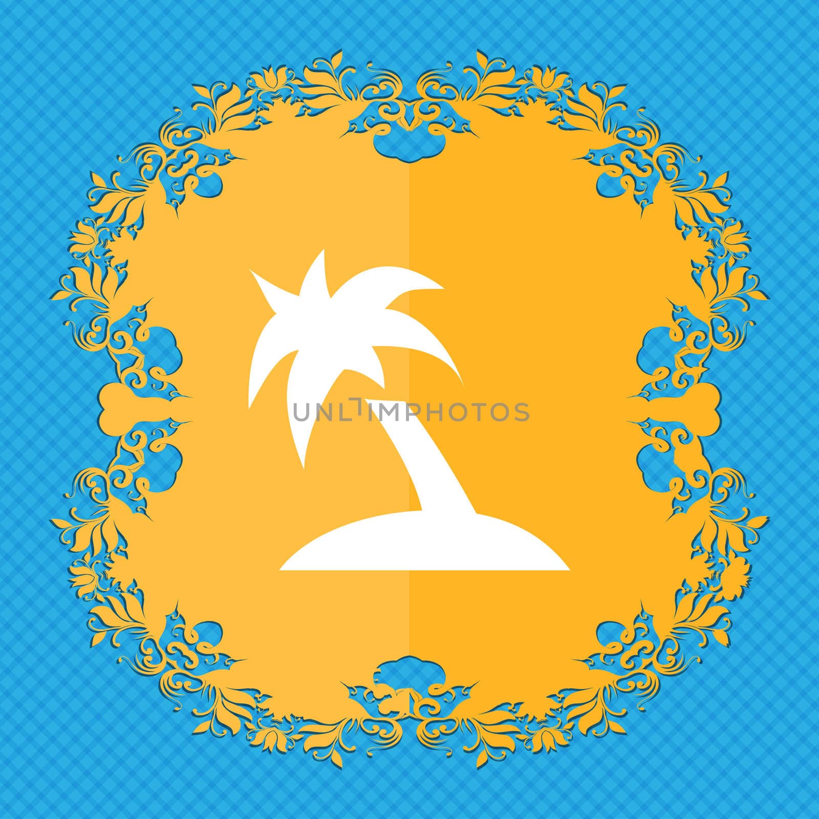 Palm Tree, Travel trip . Floral flat design on a blue abstract background with place for your text.  by serhii_lohvyniuk