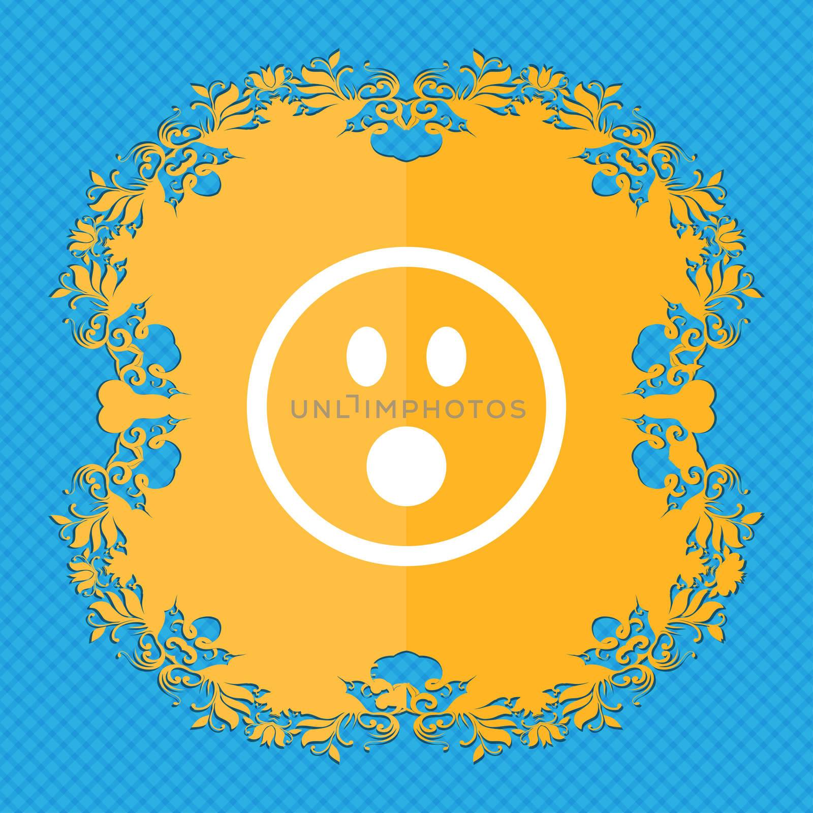 Shocked Face Smiley . Floral flat design on a blue abstract background with place for your text. illustration