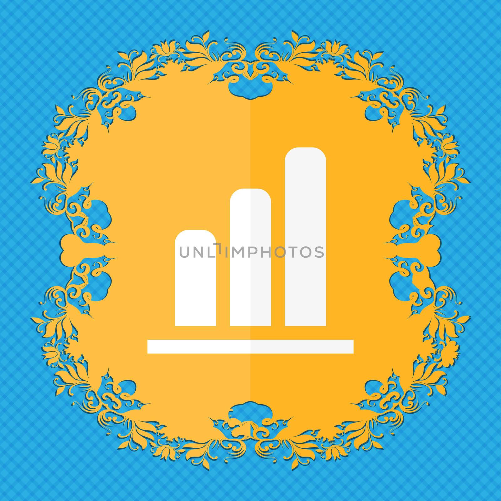 Growth and development concept. graph of Rate . Floral flat design on a blue abstract background with place for your text. illustration