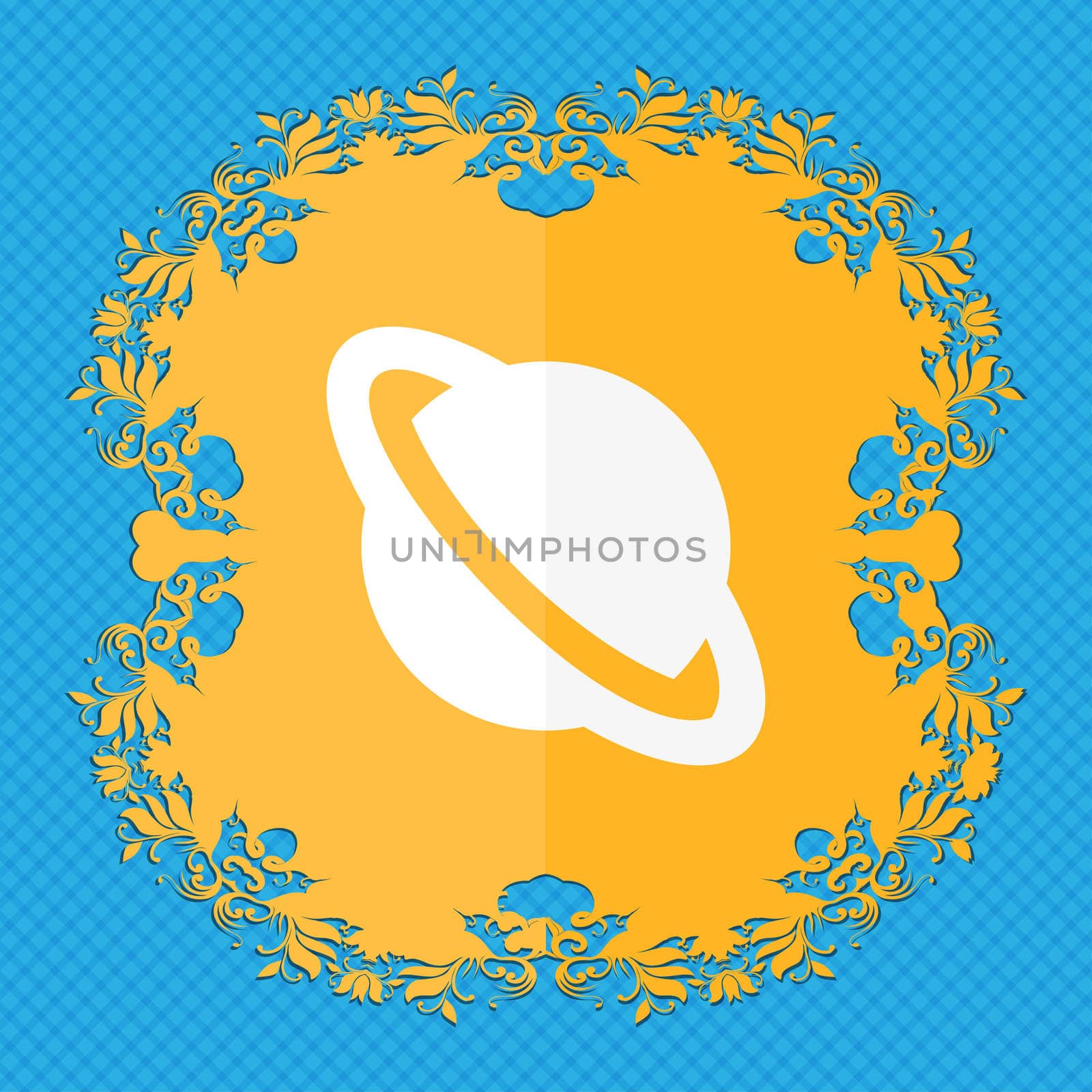 Jupiter planet . Floral flat design on a blue abstract background with place for your text.  by serhii_lohvyniuk