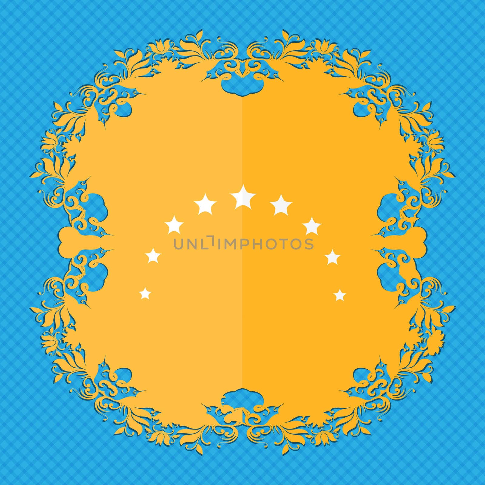 Star sign icon. Favorite button. Navigation symbol. Floral flat design on a blue abstract background with place for your text. illustration