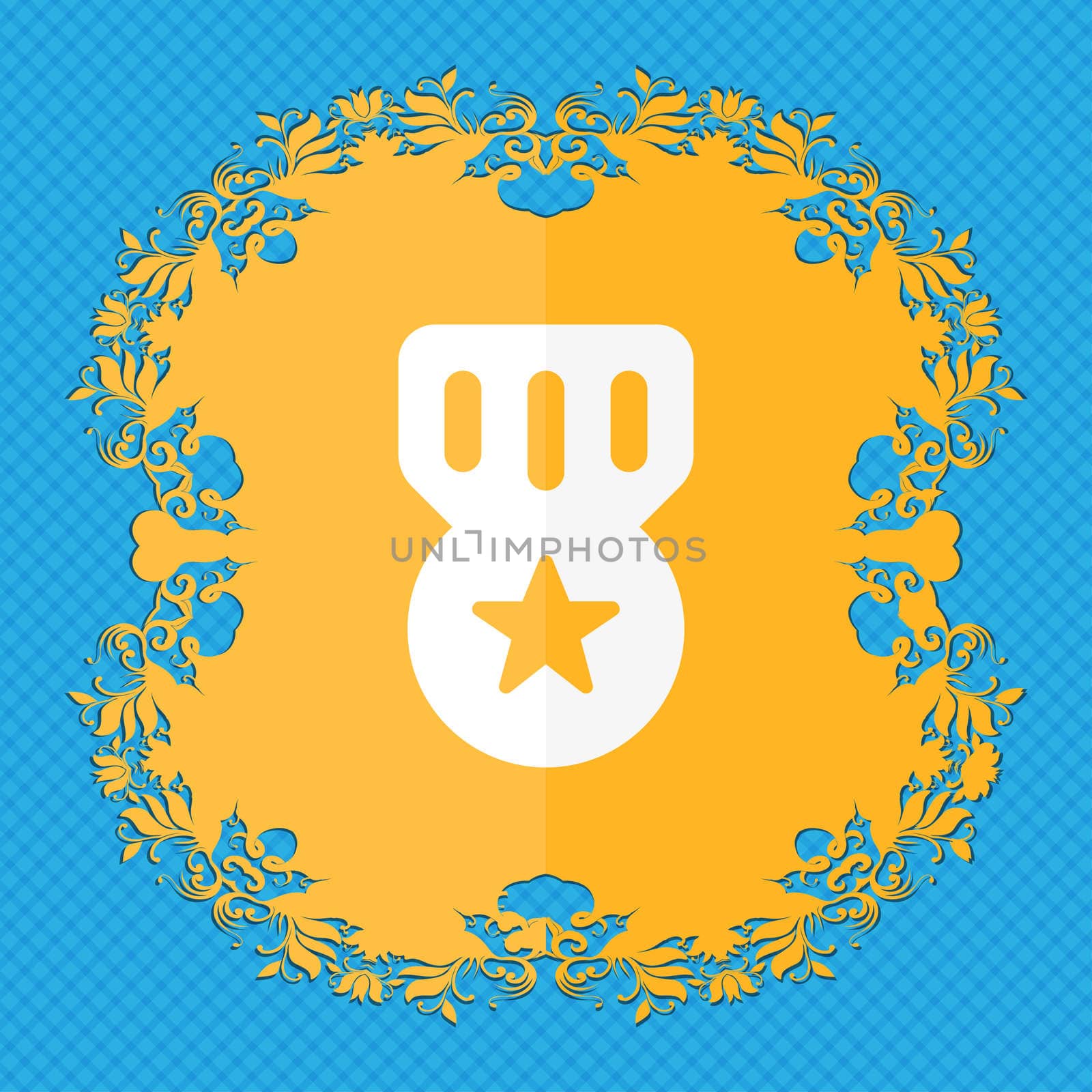 Award, Medal of Honor . Floral flat design on a blue abstract background with place for your text. illustration