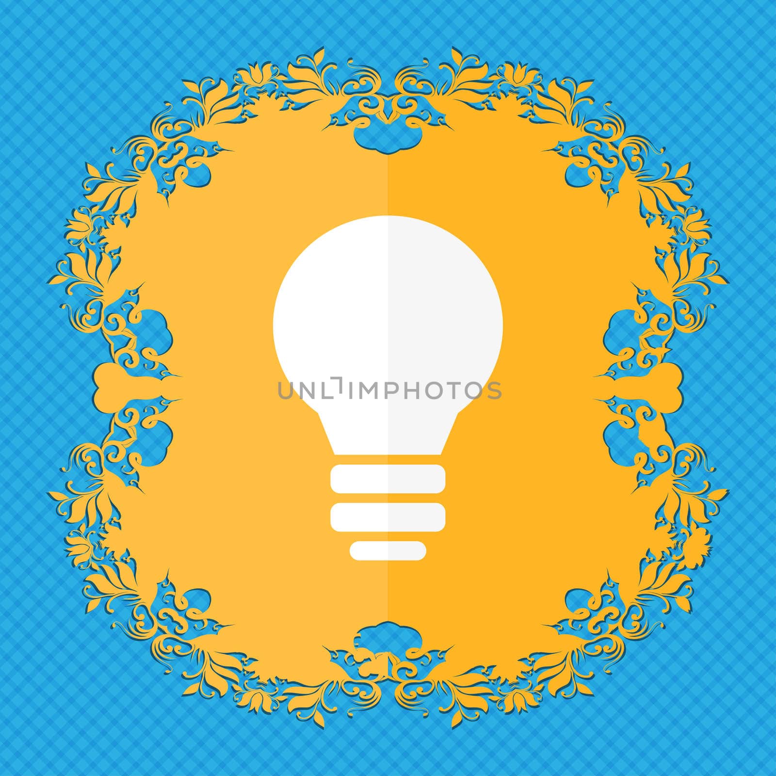 Light lamp, Idea . Floral flat design on a blue abstract background with place for your text. illustration